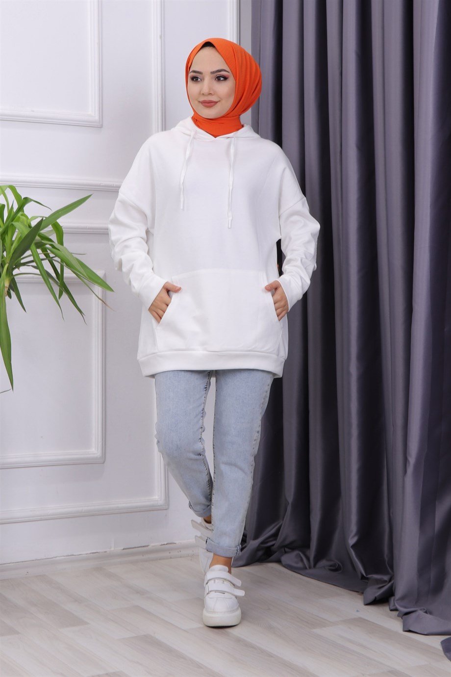 ARKA BASKILI SWEAT TURUNCU