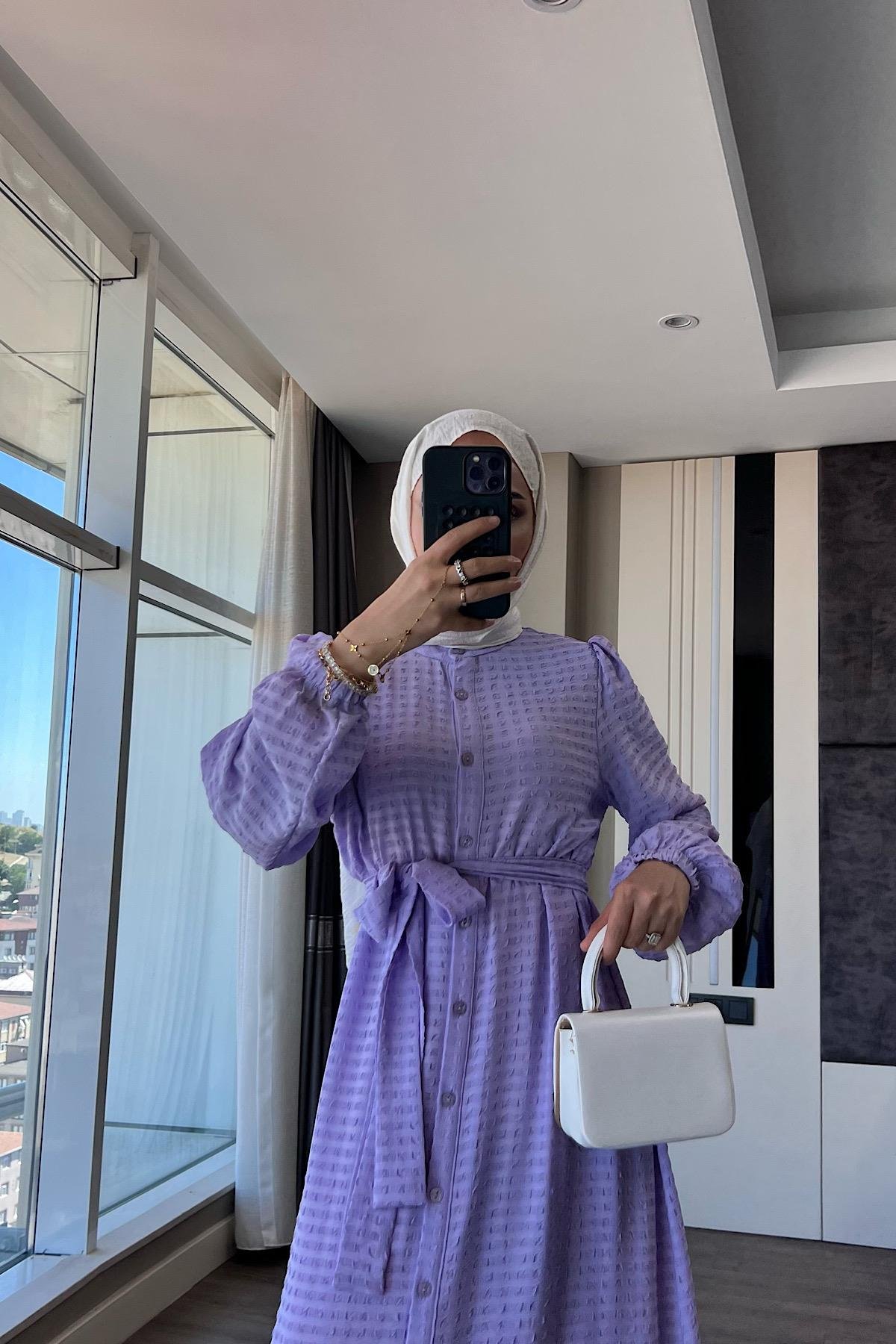 İçi uzun kol Astarlı ikili takım - astar  Elbise - LilaDubaiShowroomELBİSELER92004