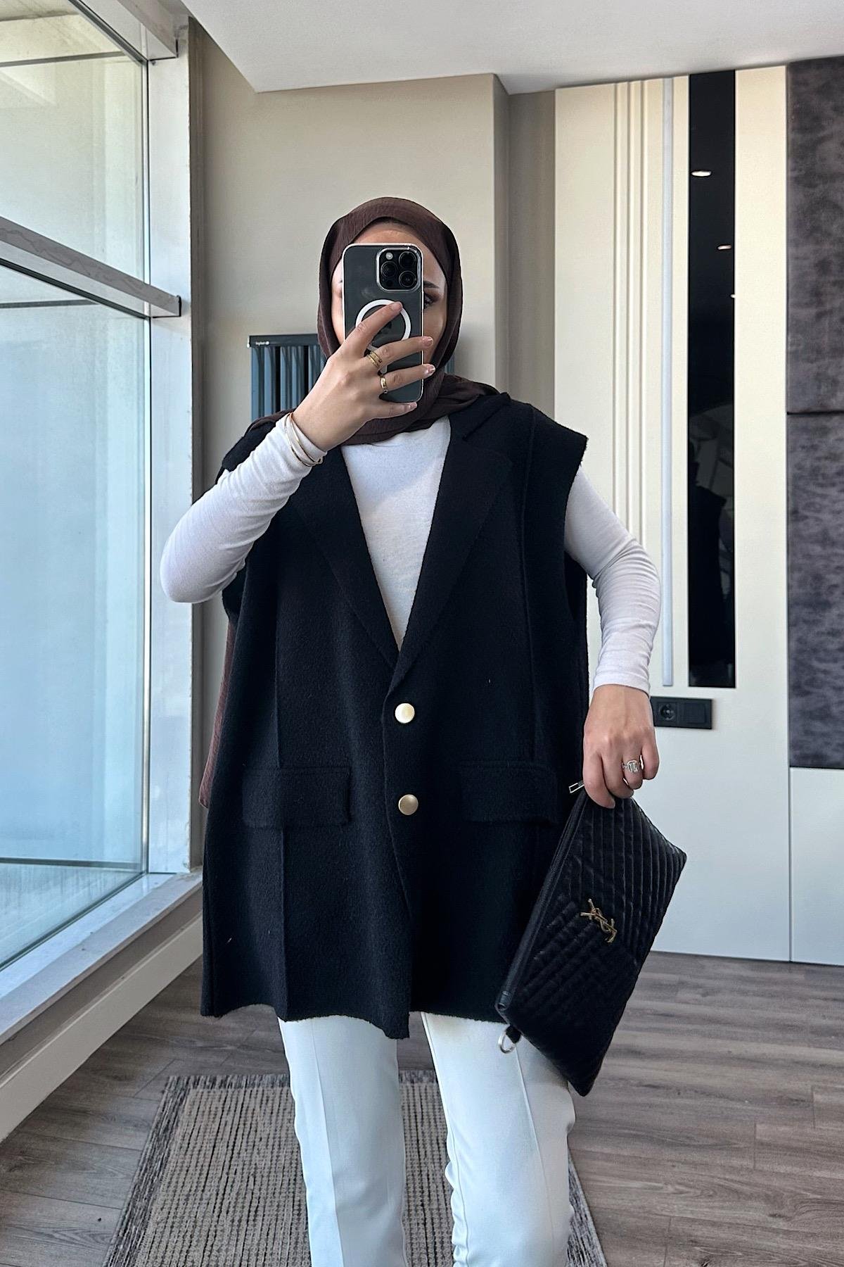 Süs Cep Yumoş Yelek SiyahDubaiShowroomDIŞ GİYİM44119