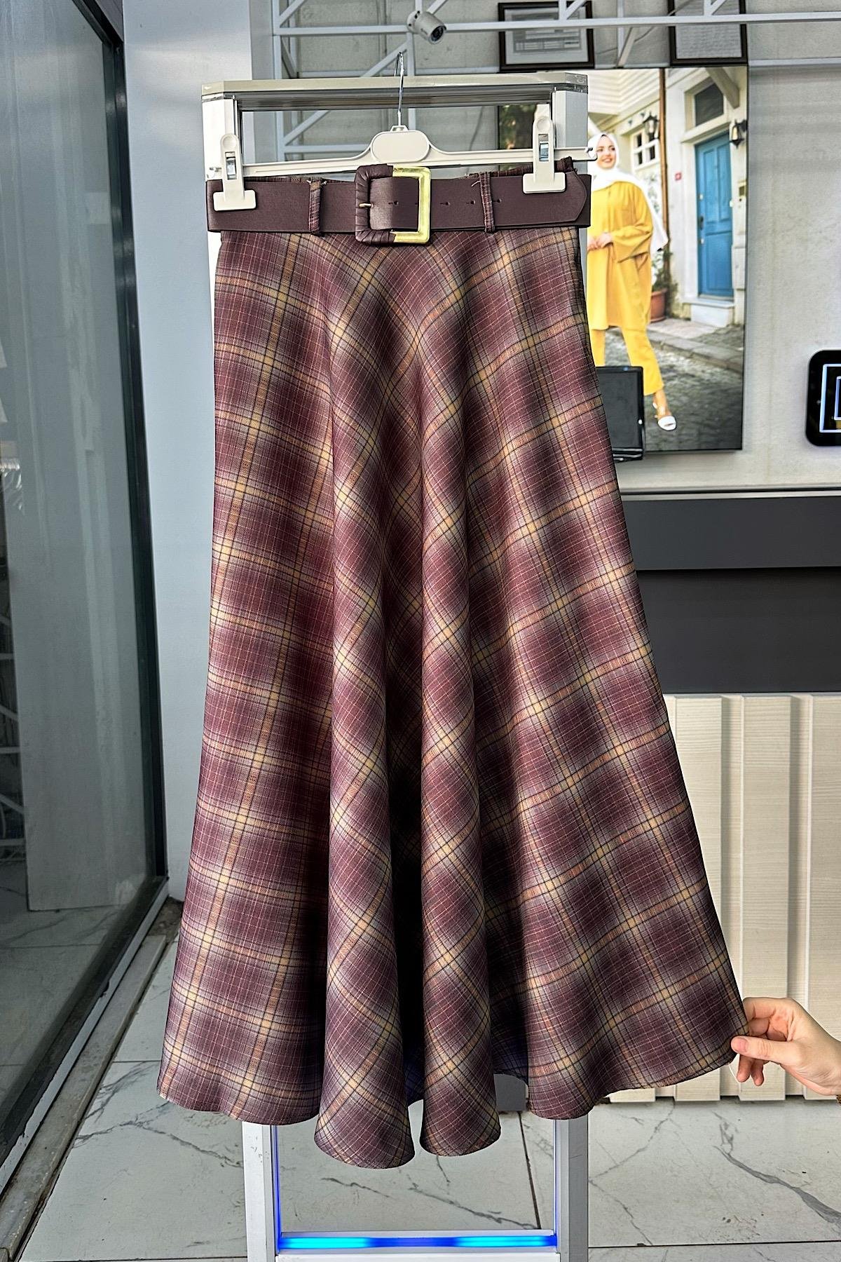 Kemerli Etek BordoDubaiShowroomALT GİYİM54678