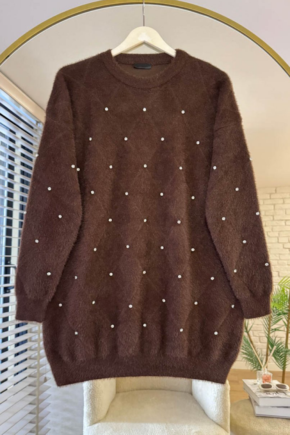 Taşlı Yumoş Tunik Kahverengi DubaiShowroomÜST GİYİM25182