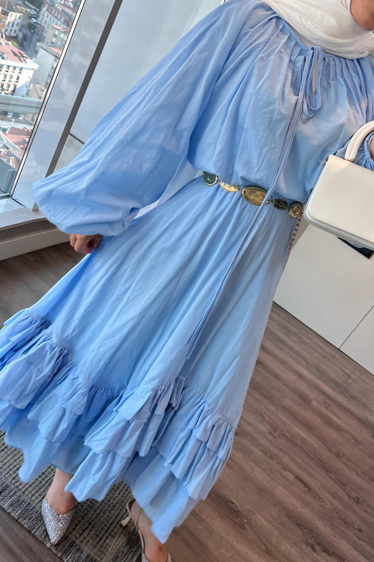 Balon Kol Fırfırlı İkili Takım Mavi DubaiShowroomTAKIM002329-MV
