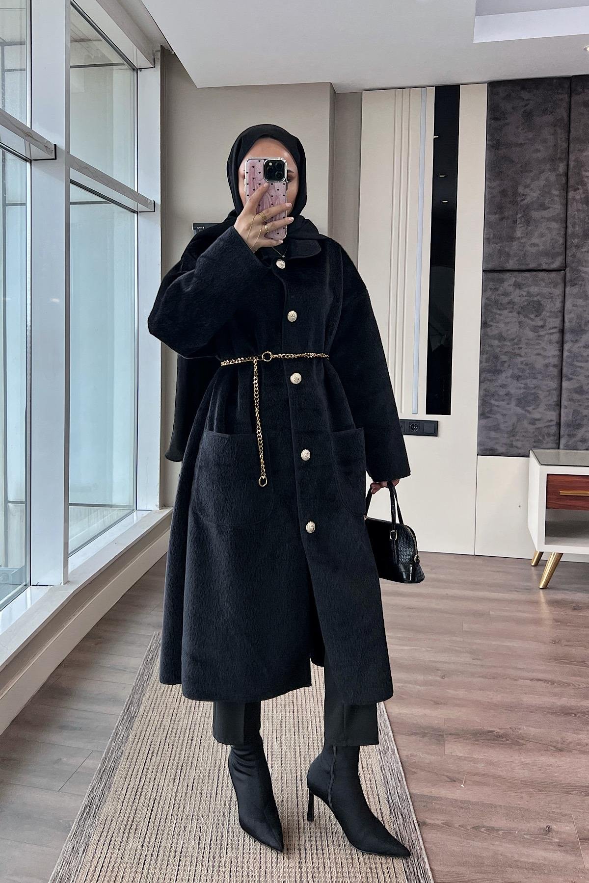Bebe Yaka Fox Kumaş Kap SiyahDubaiShowroomDIŞ GİYİM70029