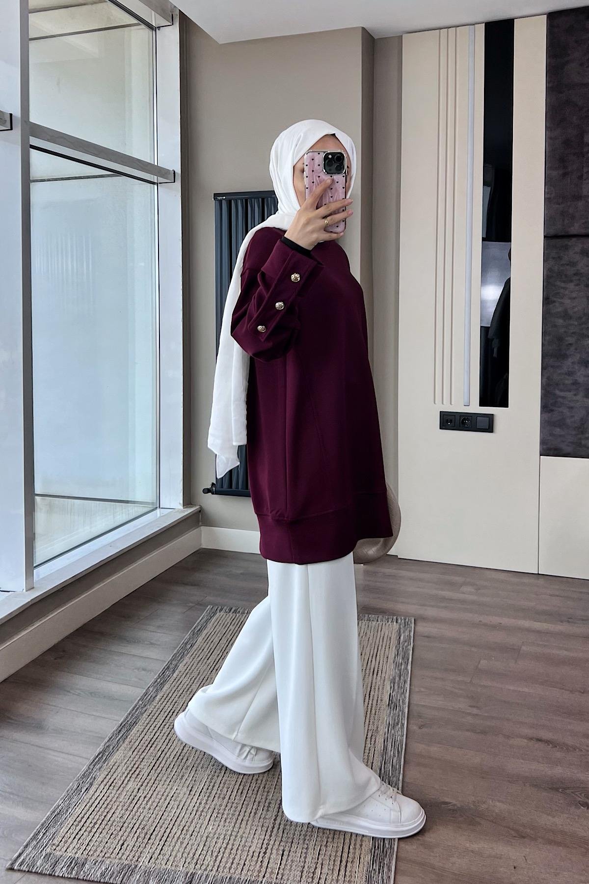 Kolu Düğme Detaylı Sweat BordoDubaiShowroomÜST GİYİM011230