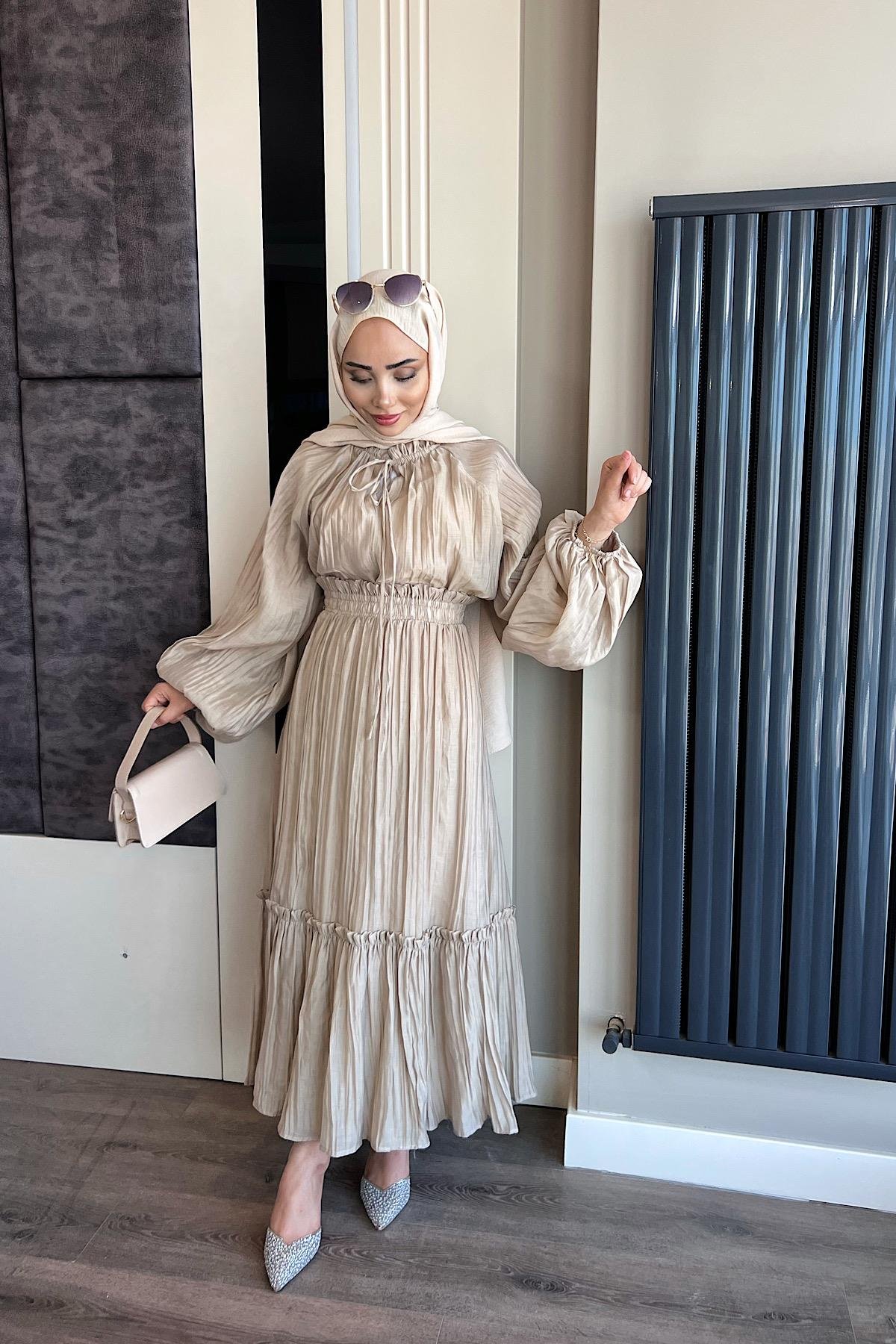 Kraşlı Vual Etekli Takım VizonDubaiShowroomTAKIM02326-VZN