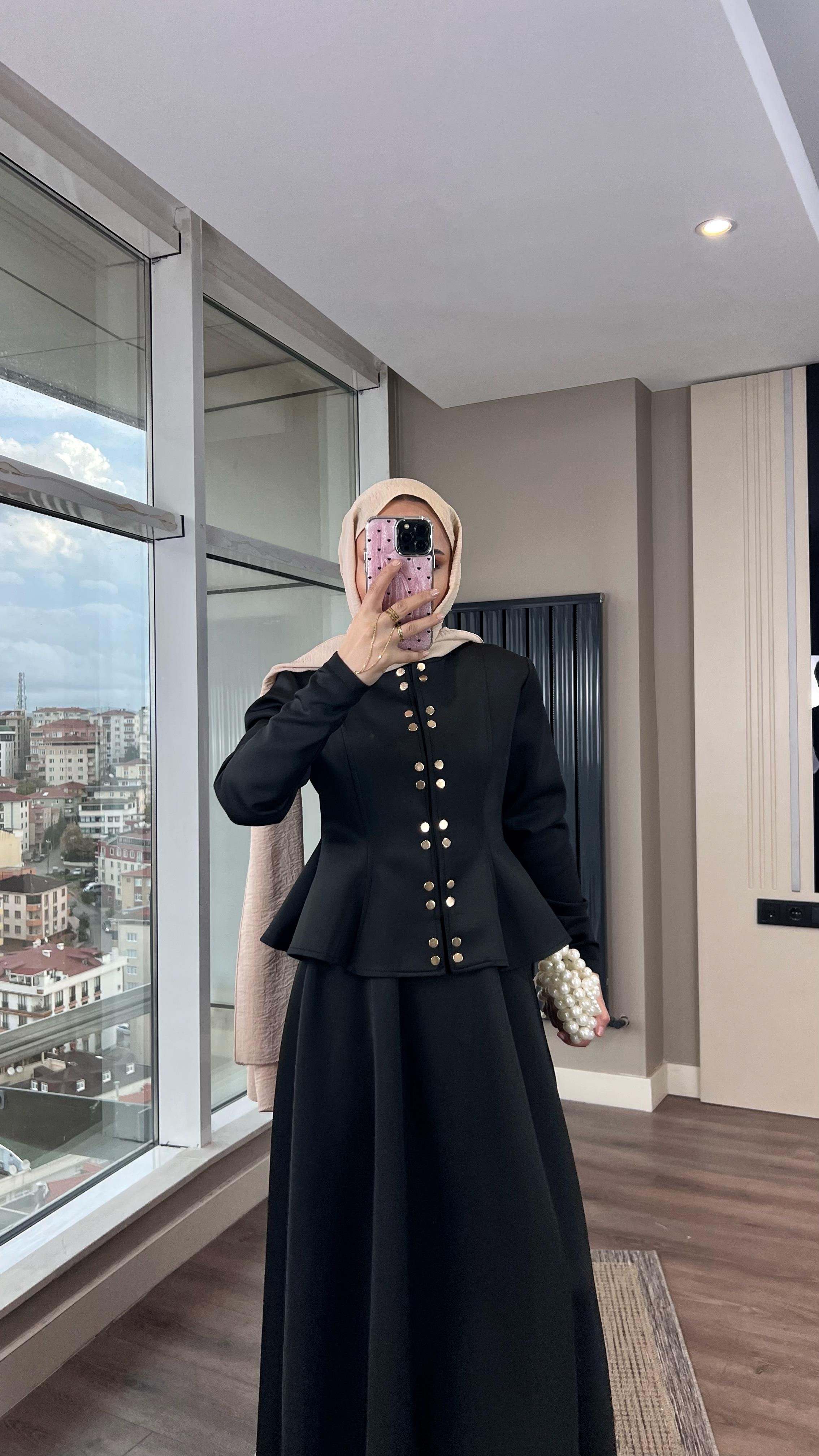 Çıtçıt Detay Skuba Takım SiyahDubaiShowroomTAKIM07730