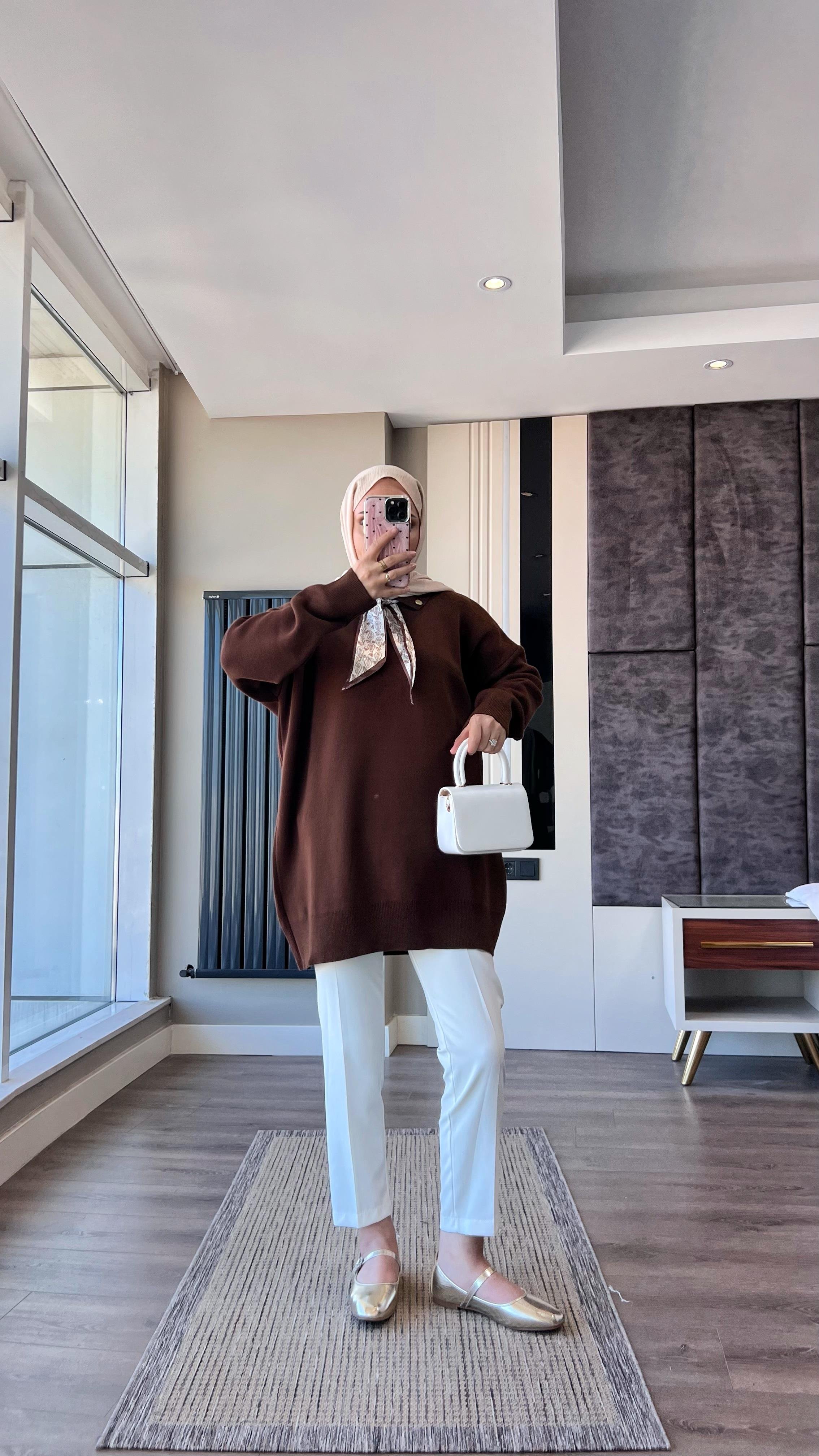 Fular Detaylı Tunik KahverengiDubaiShowroomÜST GİYİM01005
