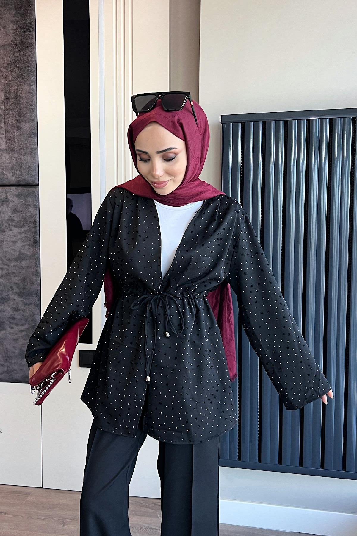 Üzeri Taşlı İkili Takım SiyahDubaiShowroomTAKIM04727-SYH