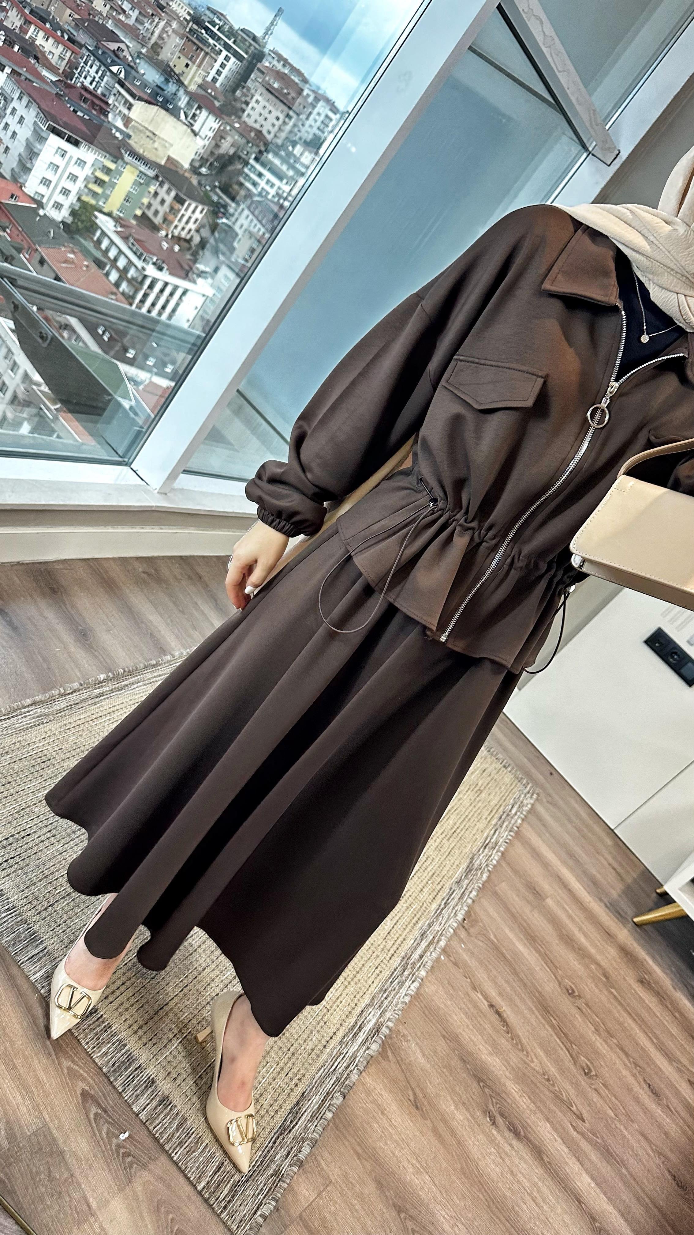 Fermuarlı Süs cep Oysho Takım Kahverengi DubaiShowroomTAKIM010223