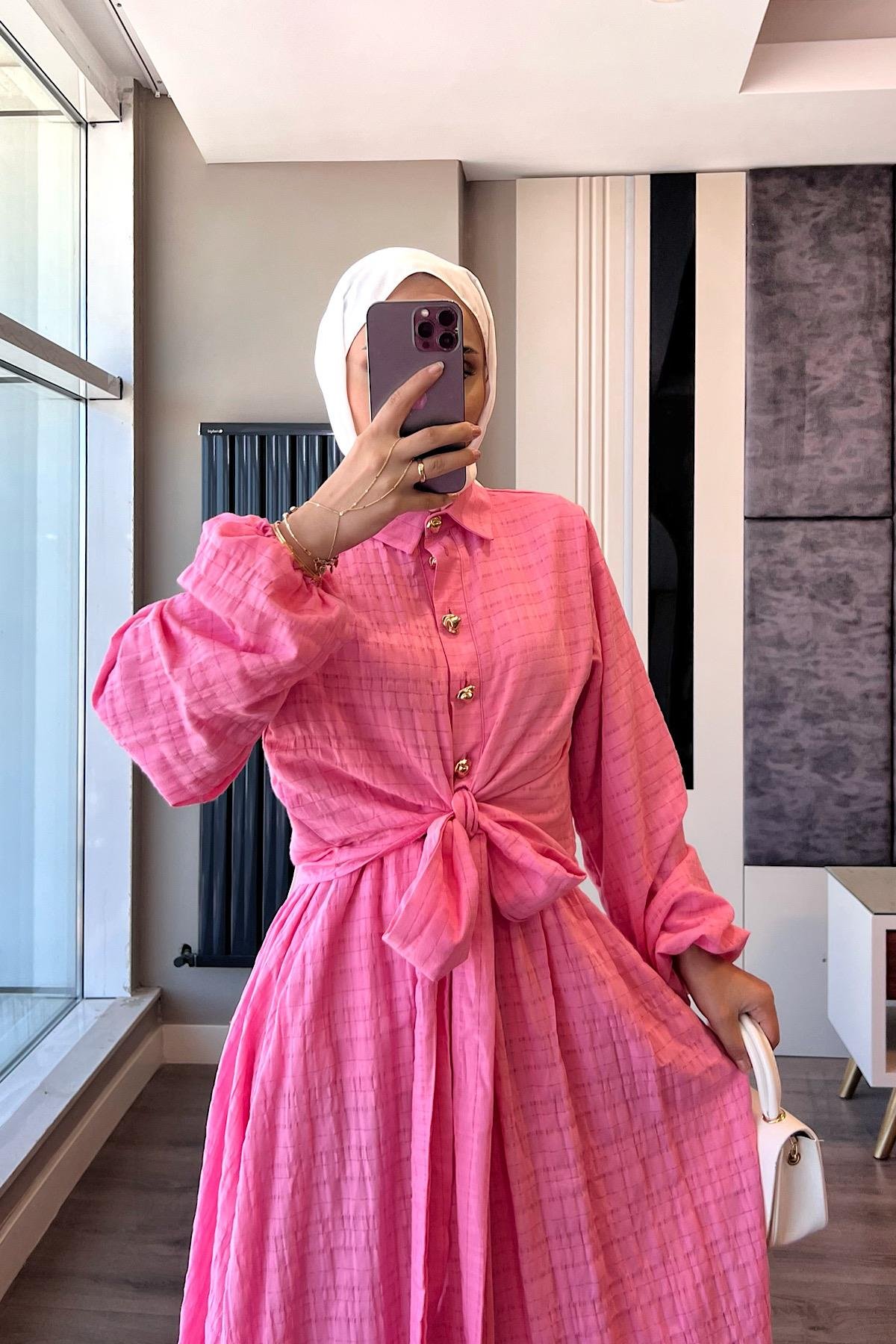 Gold Düğme Detaylı İkili Takım PembeDubaiShowroomTAKIM07557