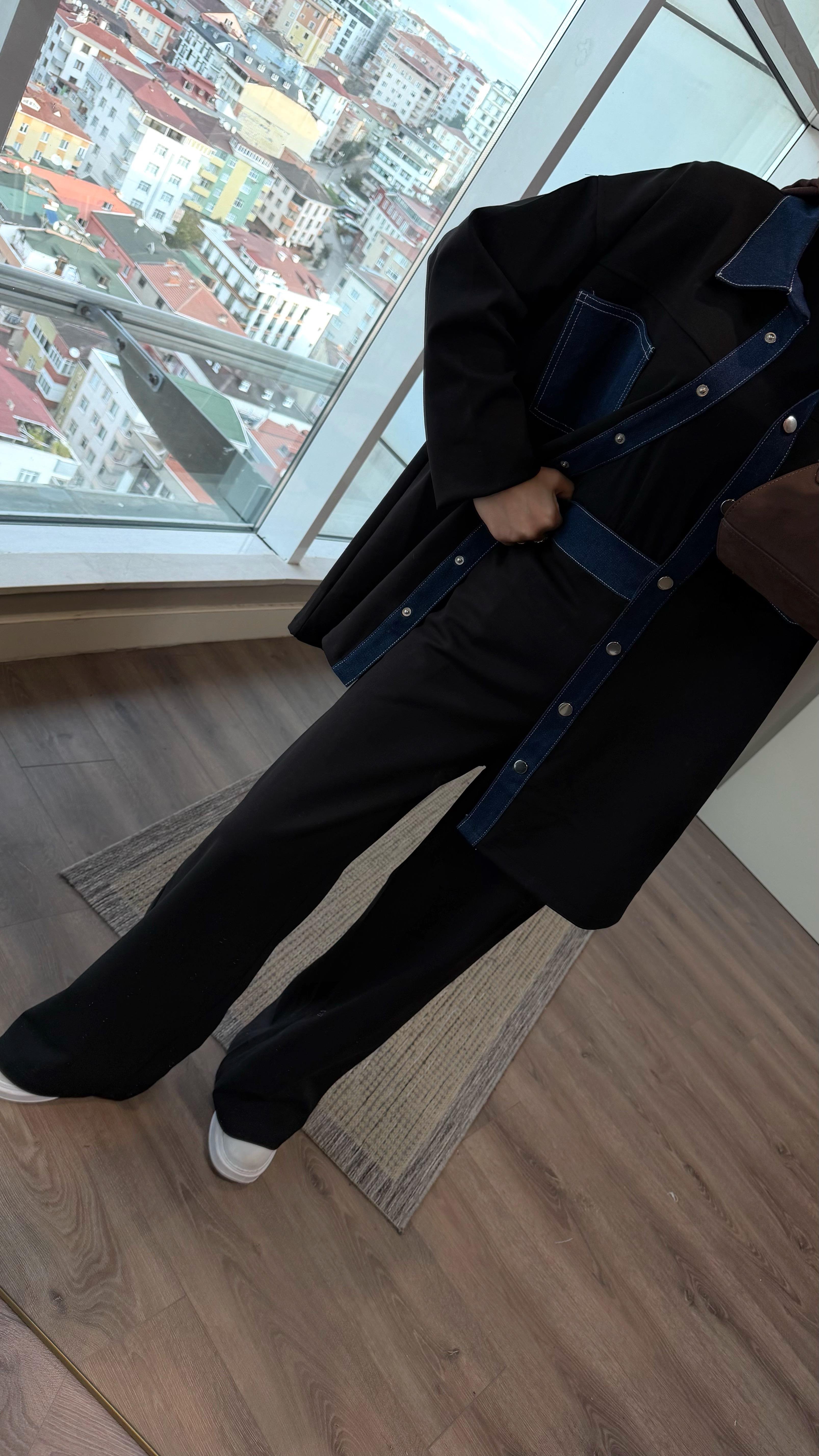 Denim Detaylı Oysho Takım SiyahDubaiShowroomTAKIM06053