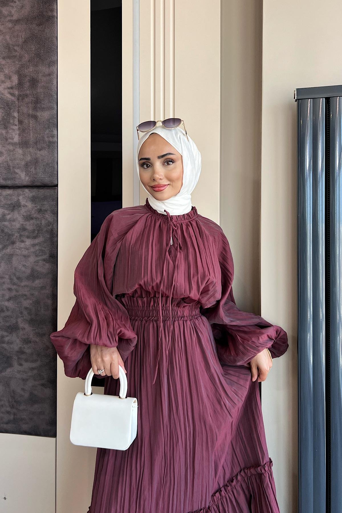 Kraşlı Vual Etekli Takım BordoDubaiShowroomTAKIM02326-BRD