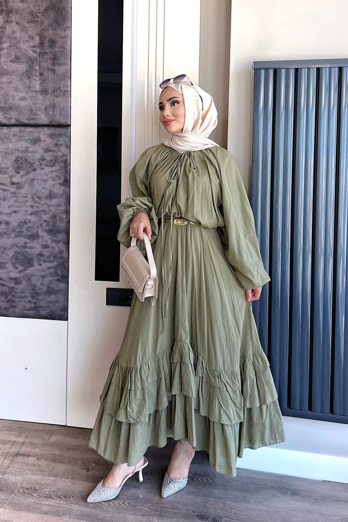 Balon Kol Fırfırlı İkili Takım Yeşil DubaiShowroomTAKIM002329-YŞL