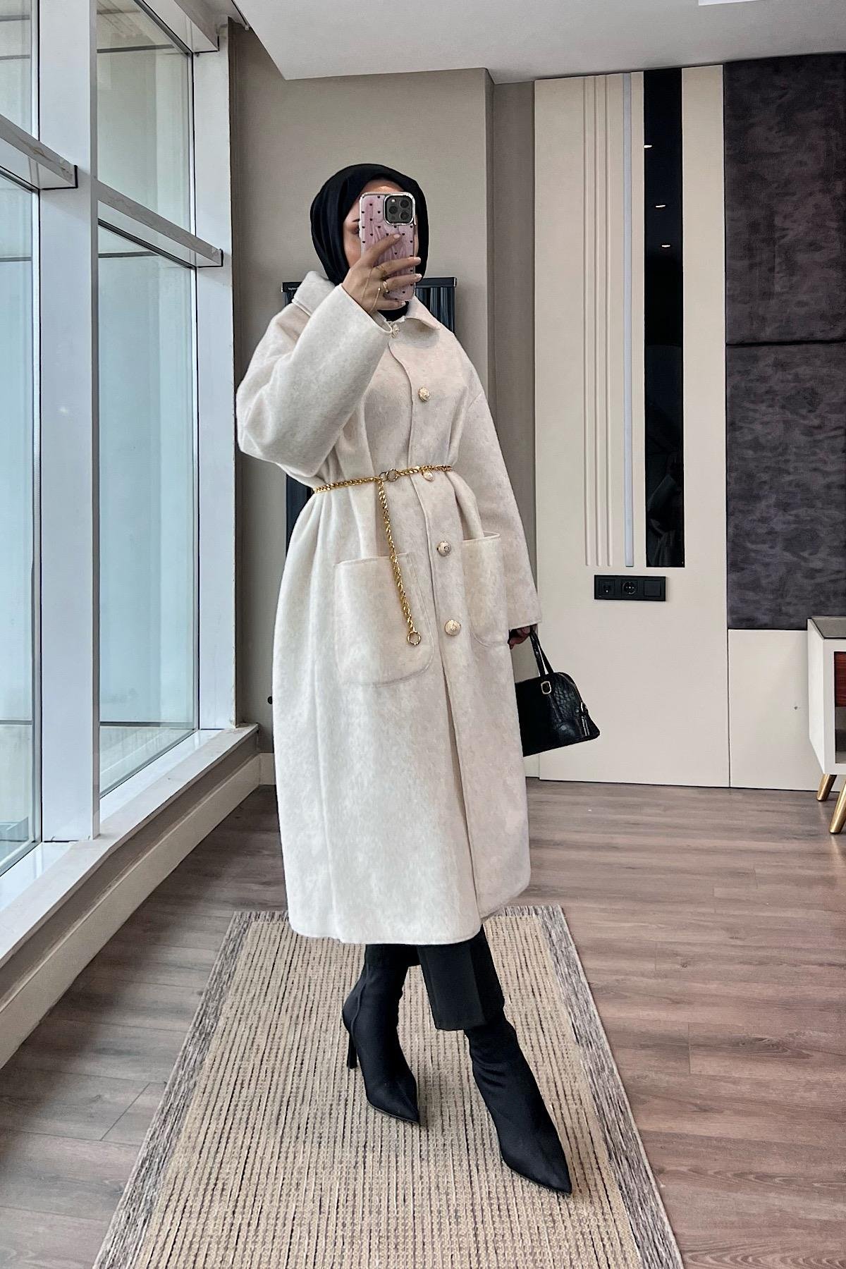 Bebe Yaka Fox kumaş Kap KremDubaiShowroomDIŞ GİYİM70029