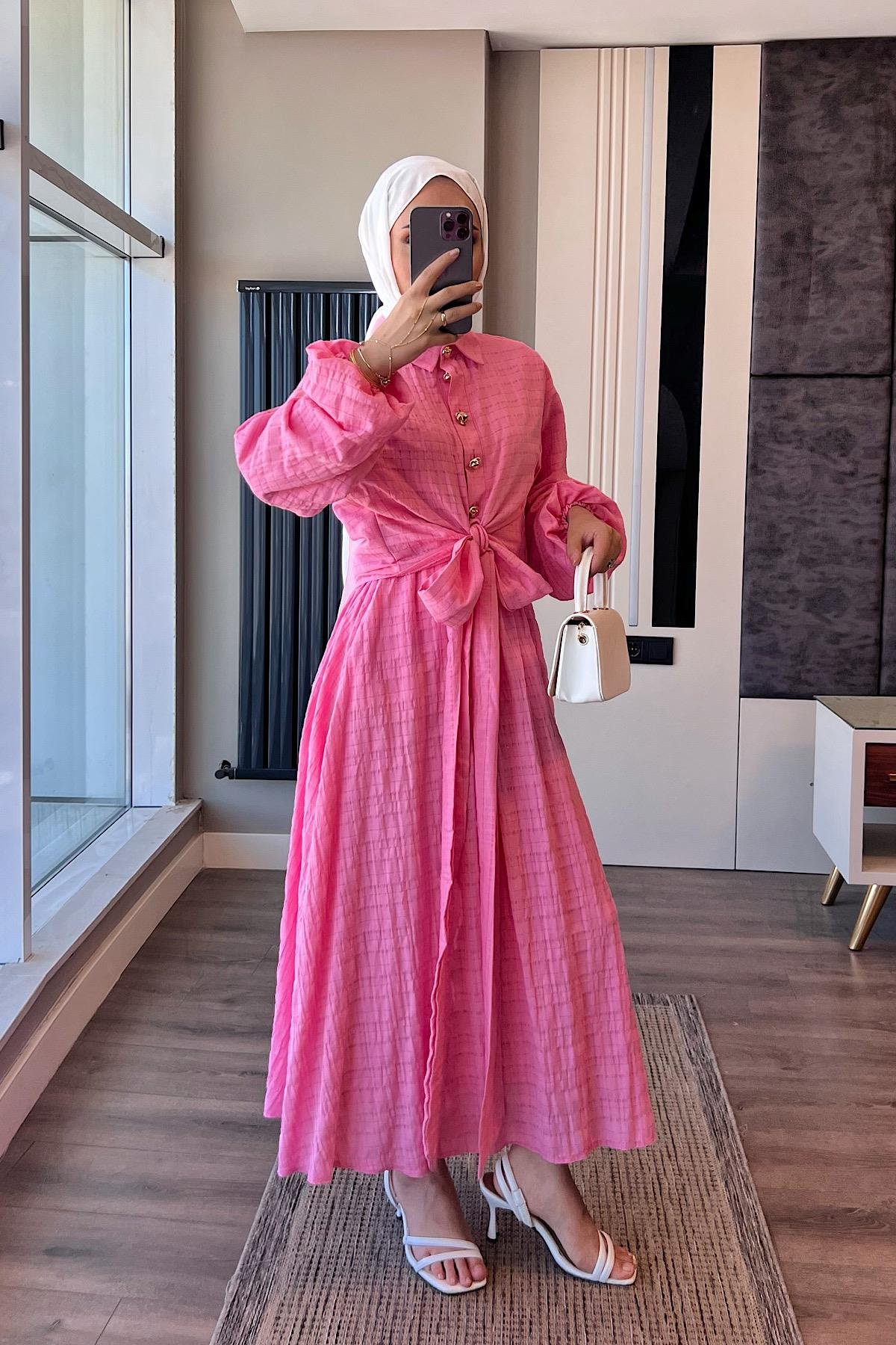 Gold Düğme Detaylı İkili Takım PembeDubaiShowroomTAKIM07557