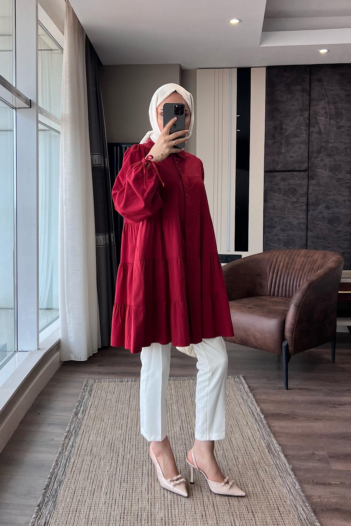 Beş kat fırfırlı kolu bağlamalı tunik DubaiShowroomÜST GİYİM1959