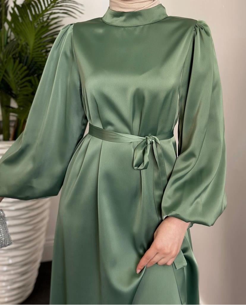 Balon Kol Saten Elbise 