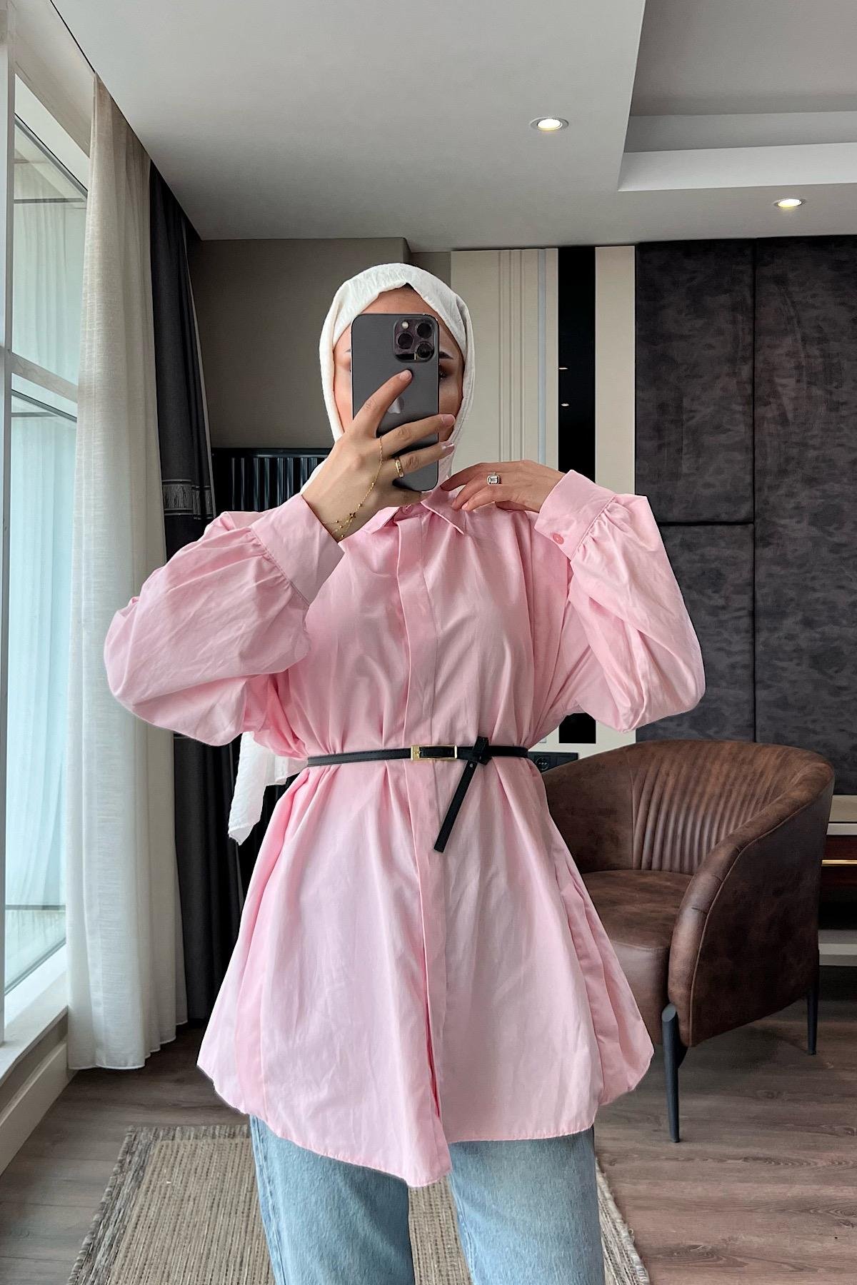Kemerli Basıc Gömlek DubaiShowroomÜST GİYİM22679