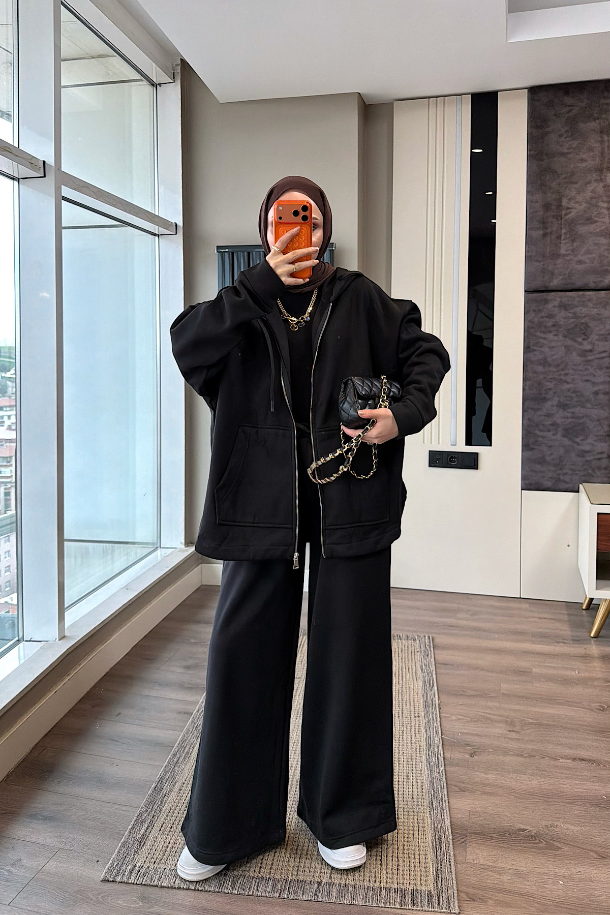 Önden Fermuarlı Kapüşonlu Takım SiyahDubaiShowroomTAKIM06174