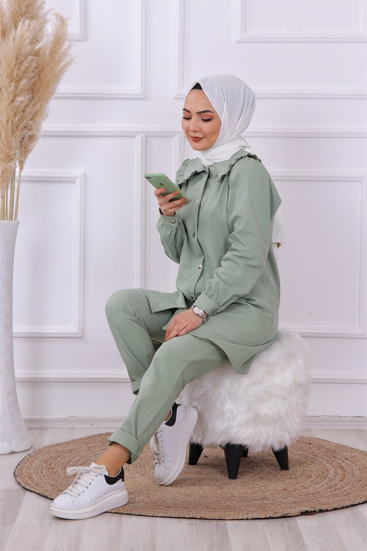 bebe yaka detaylı yakım yeşil
