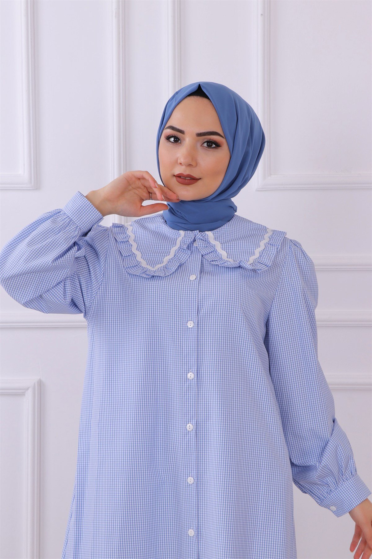 bebe yaka kareli tunik