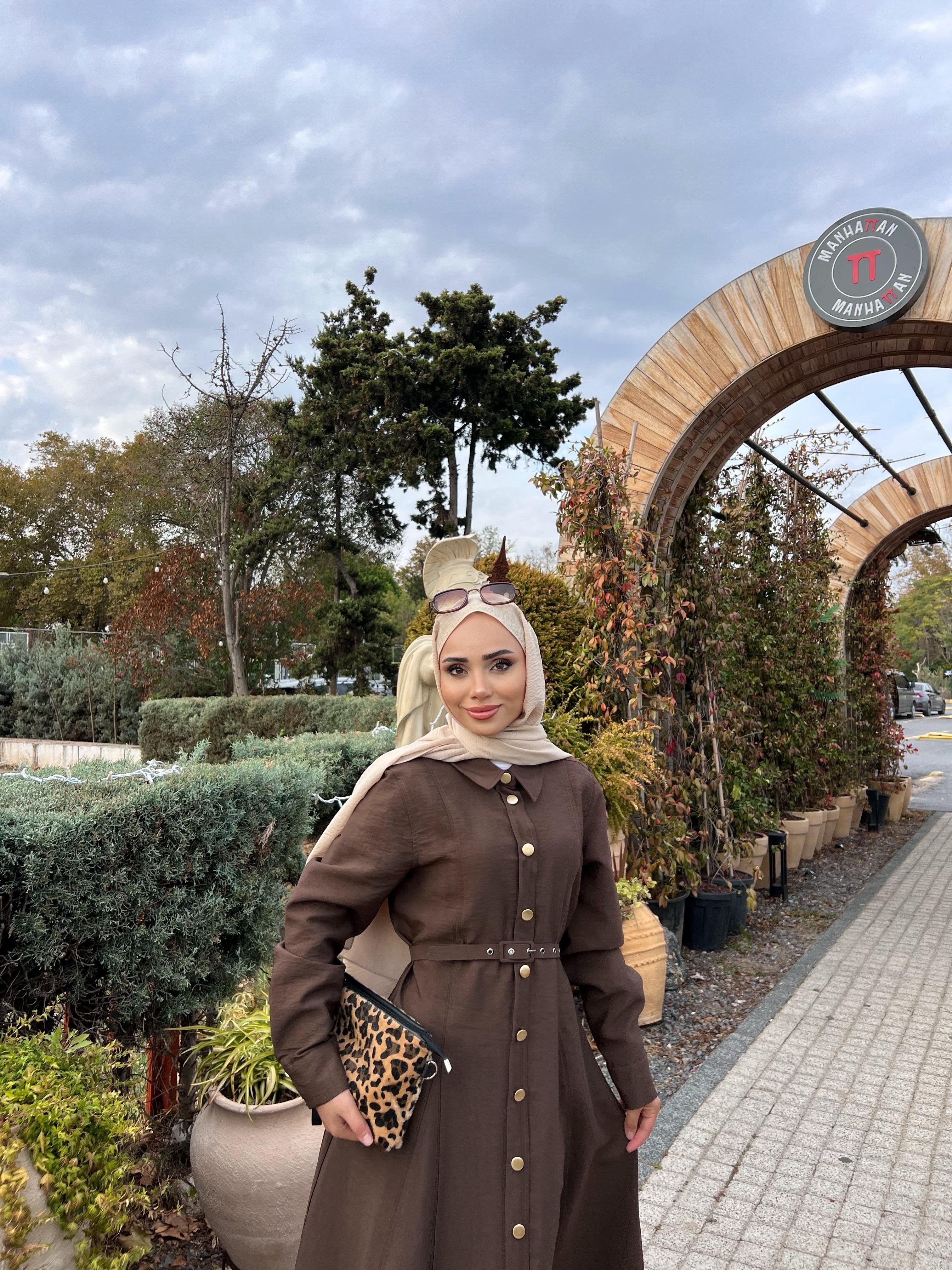 Kemerli Elbise KahverengiDubaiShowroomELBİSELER01152