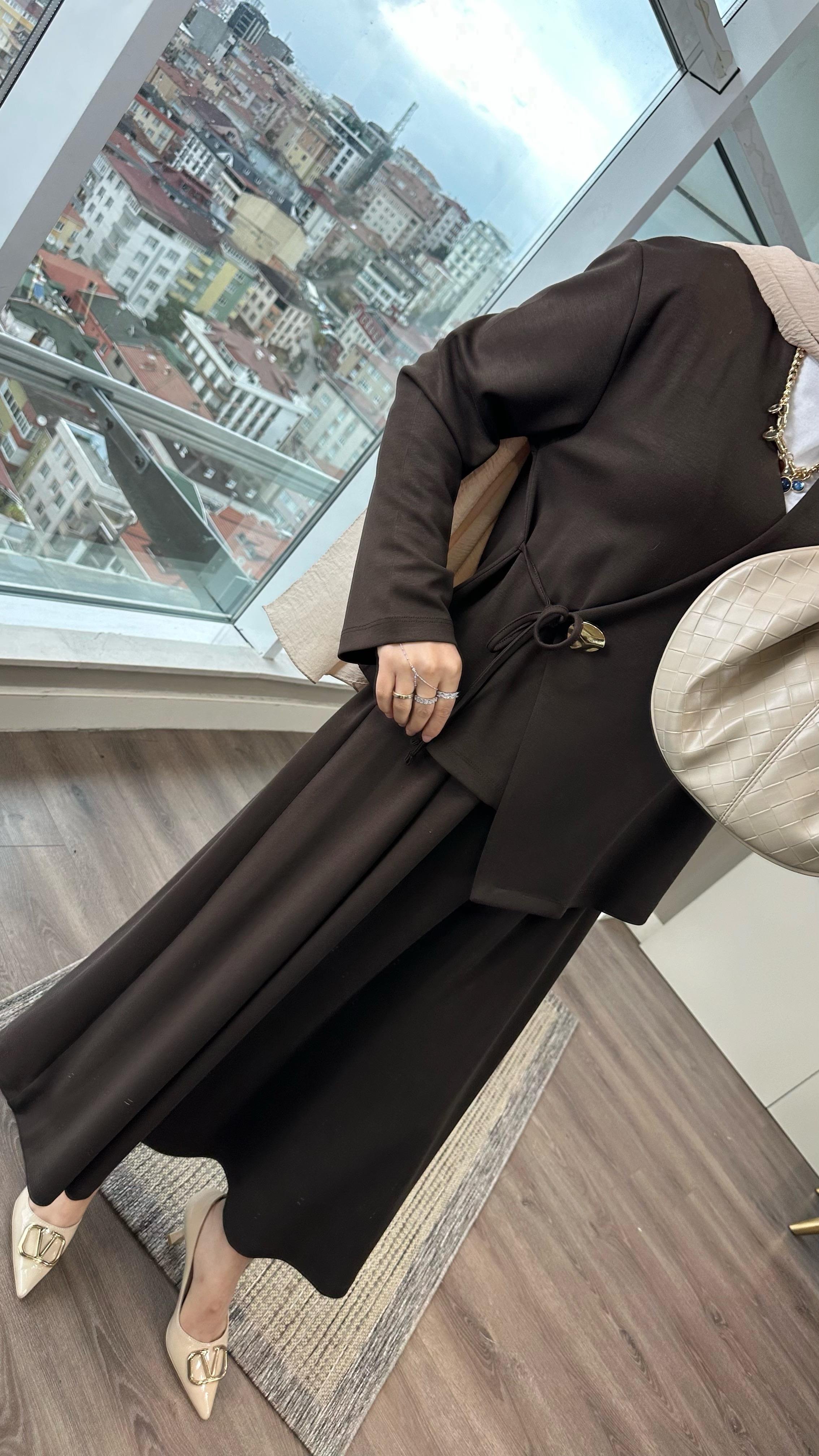 Lucas Modal Etekli Takım KahverengiDubaiShowroomTAKIM01035