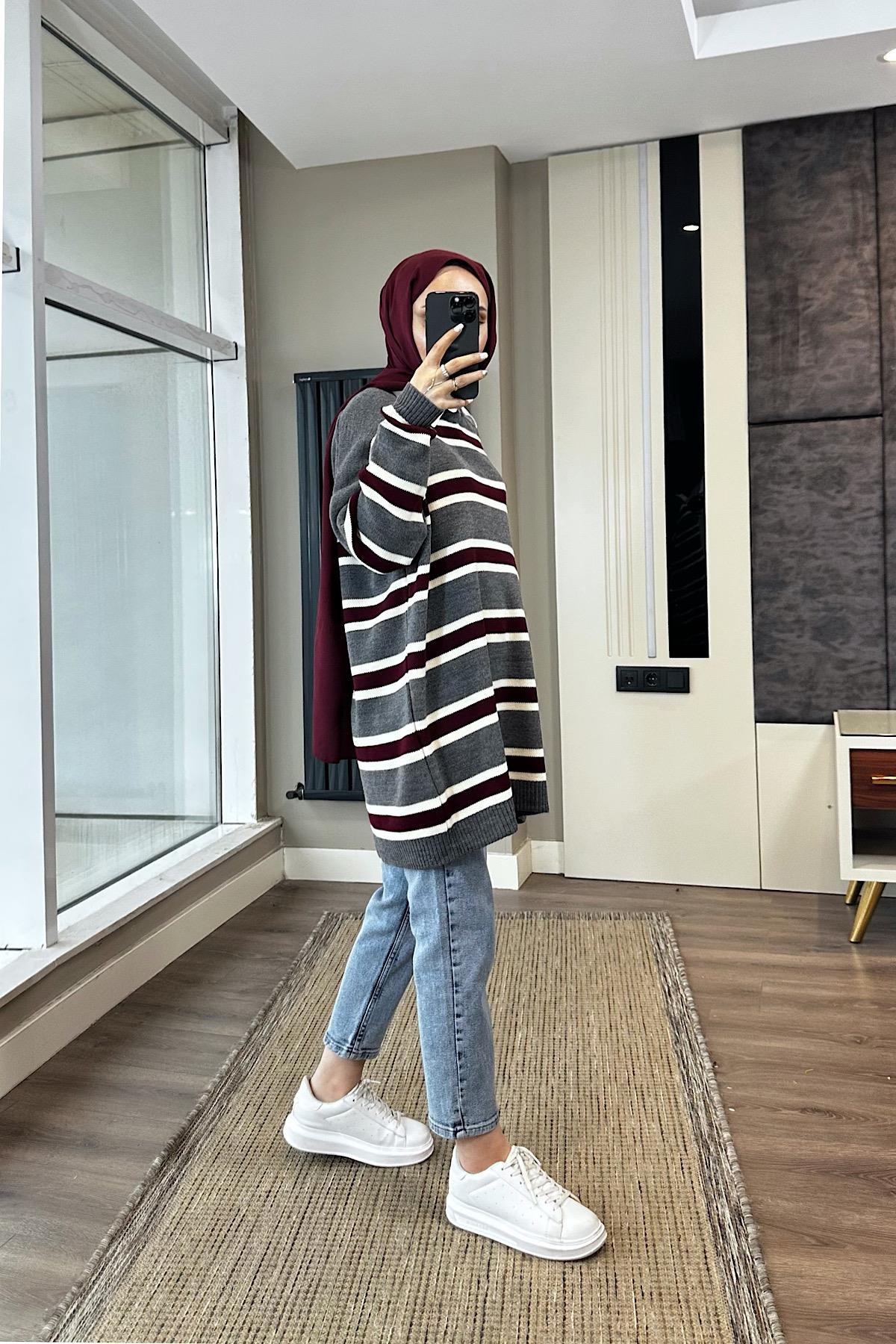 Çizgili Tunik GriDubaiShowroomDIŞ GİYİM09390