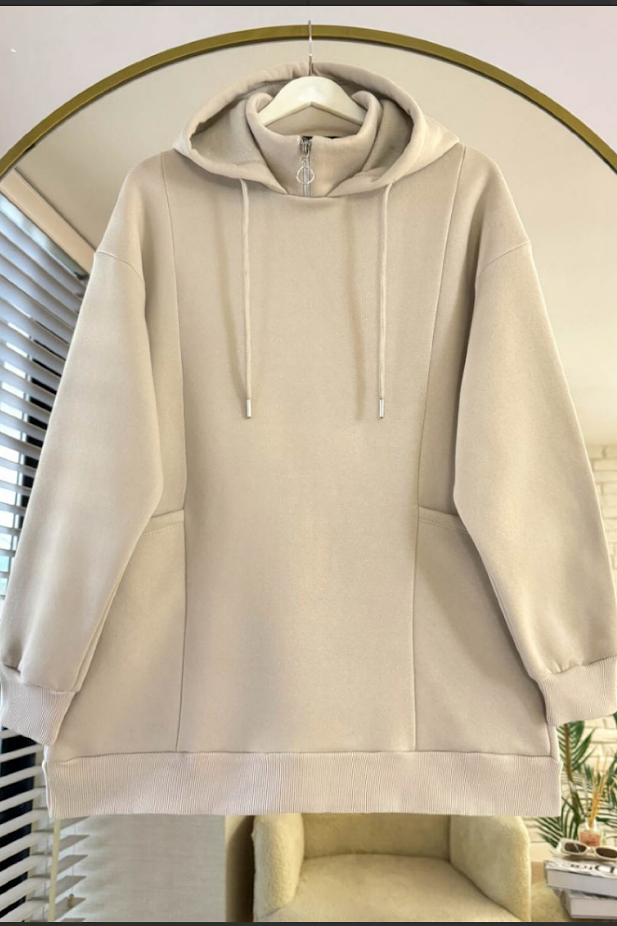 Yakası Fermuarlı Torba Cep Sweat BejDubaiShowroomÜST GİYİM0812