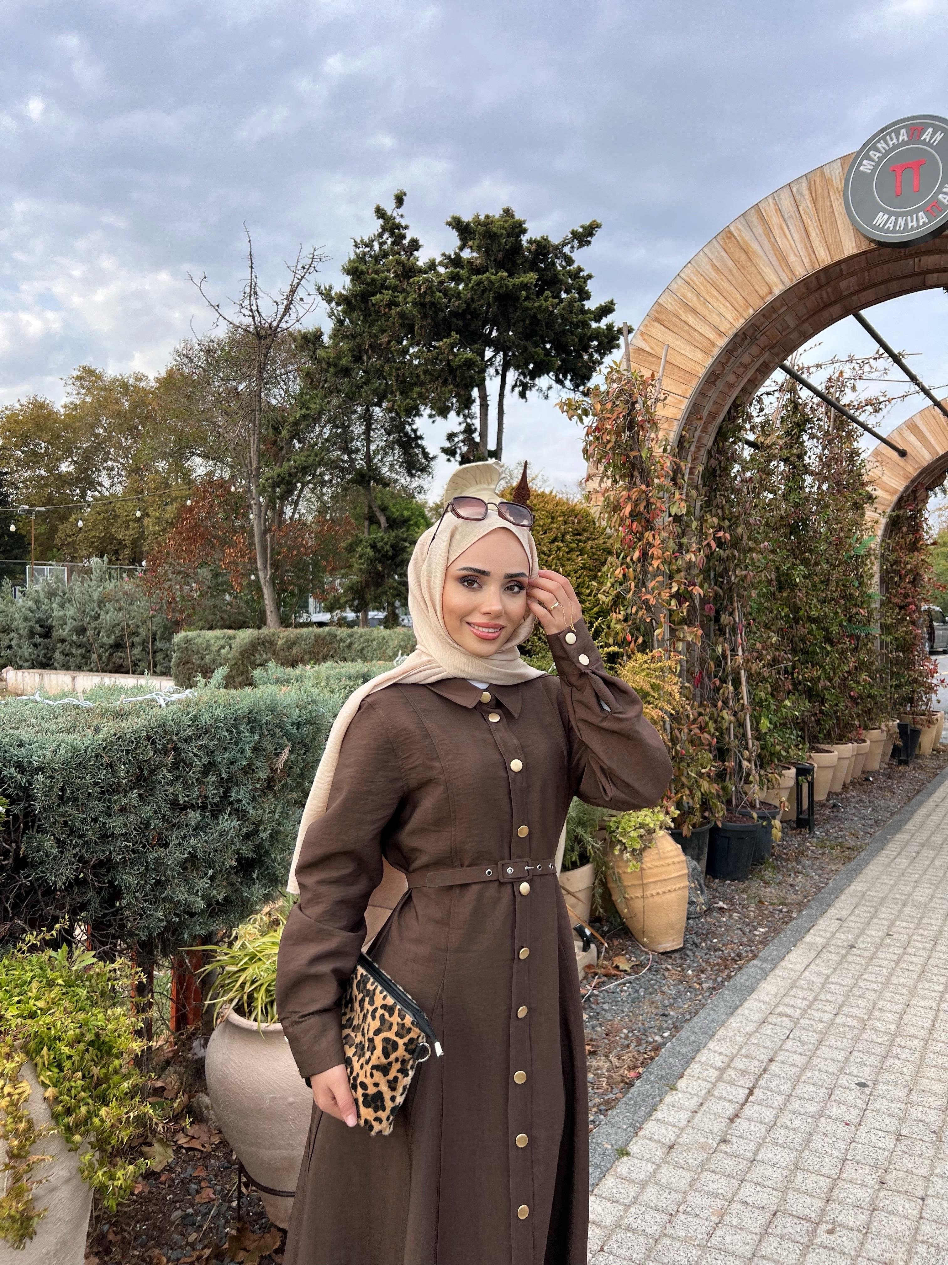 Kemerli Elbise KahverengiDubaiShowroomELBİSELER01152