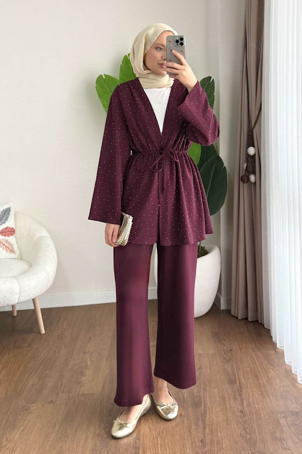 Taşlı İkili Oysho Takım BordoDubaiShowroomTAKIM05665