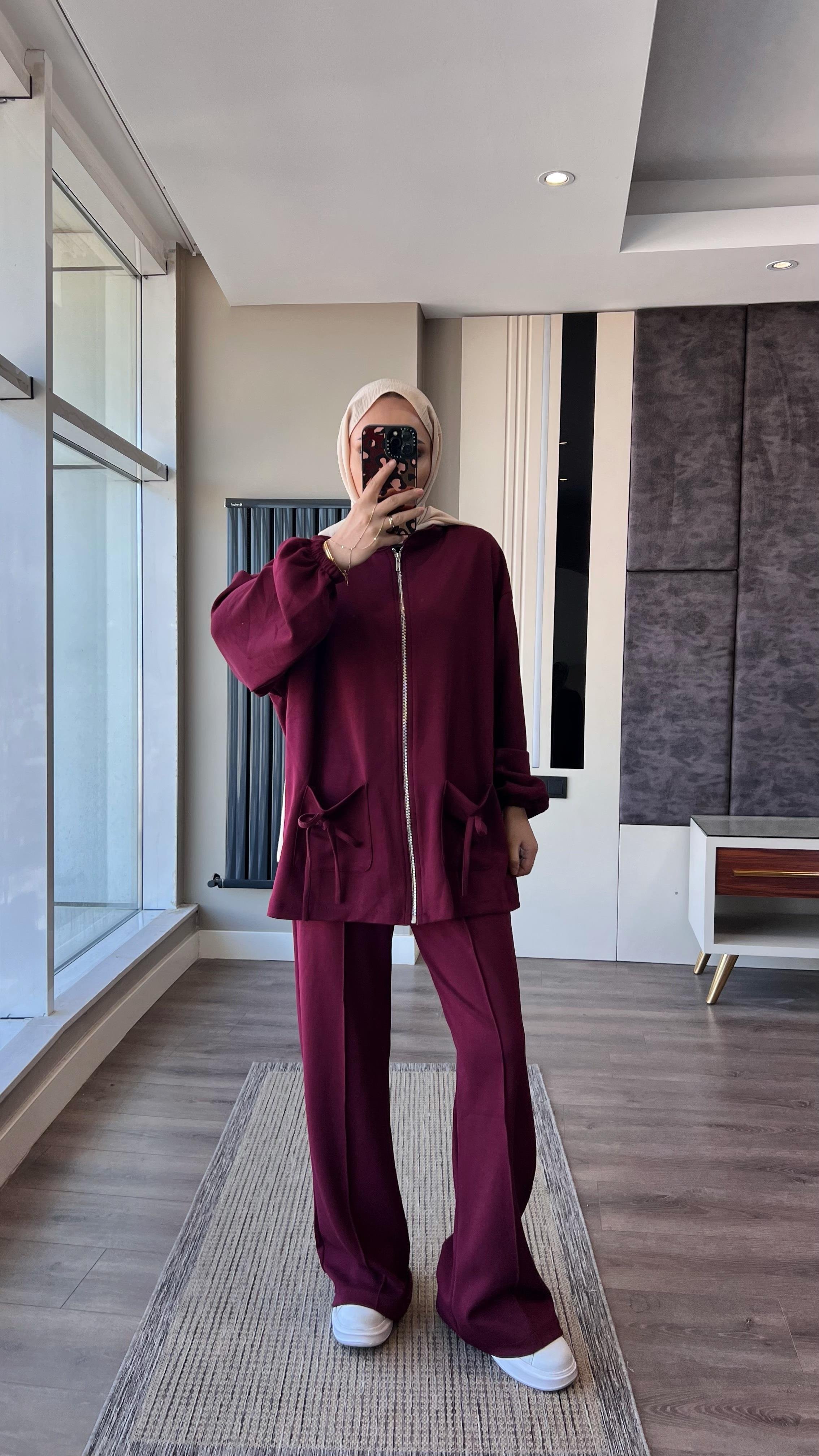 Cep Üstü Fiyonklu Oysho Takım BordoDubaiShowroomTAKIM29144