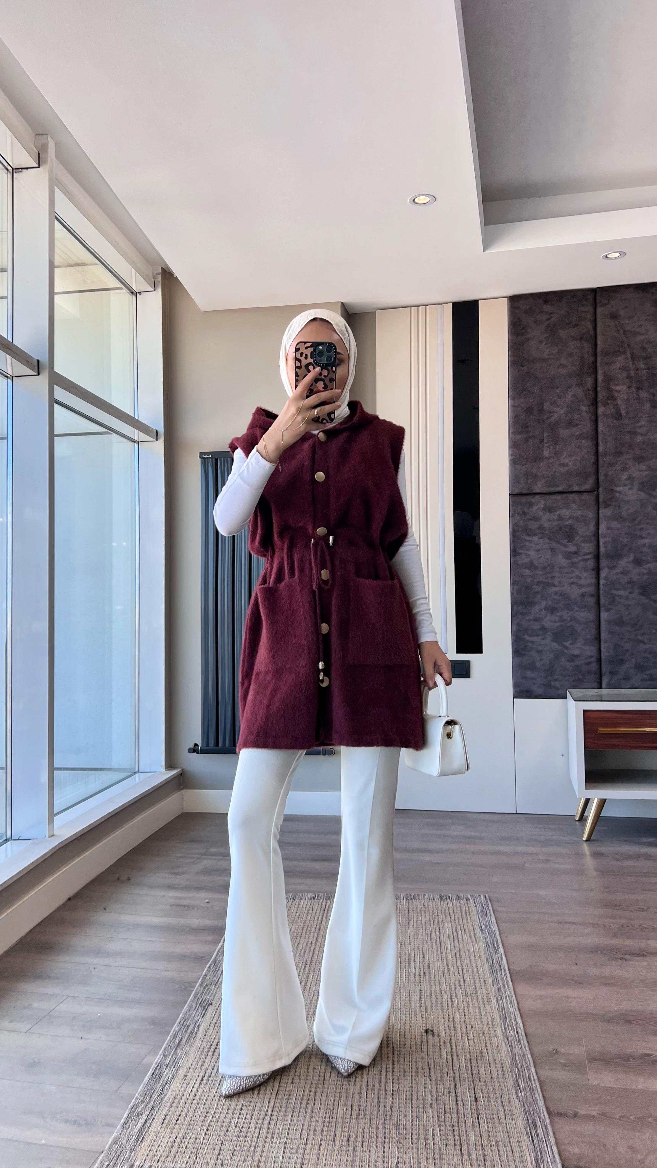 Kapşonlu Yumoş Yelek BordoDubaiShowroomDIŞ GİYİM25146