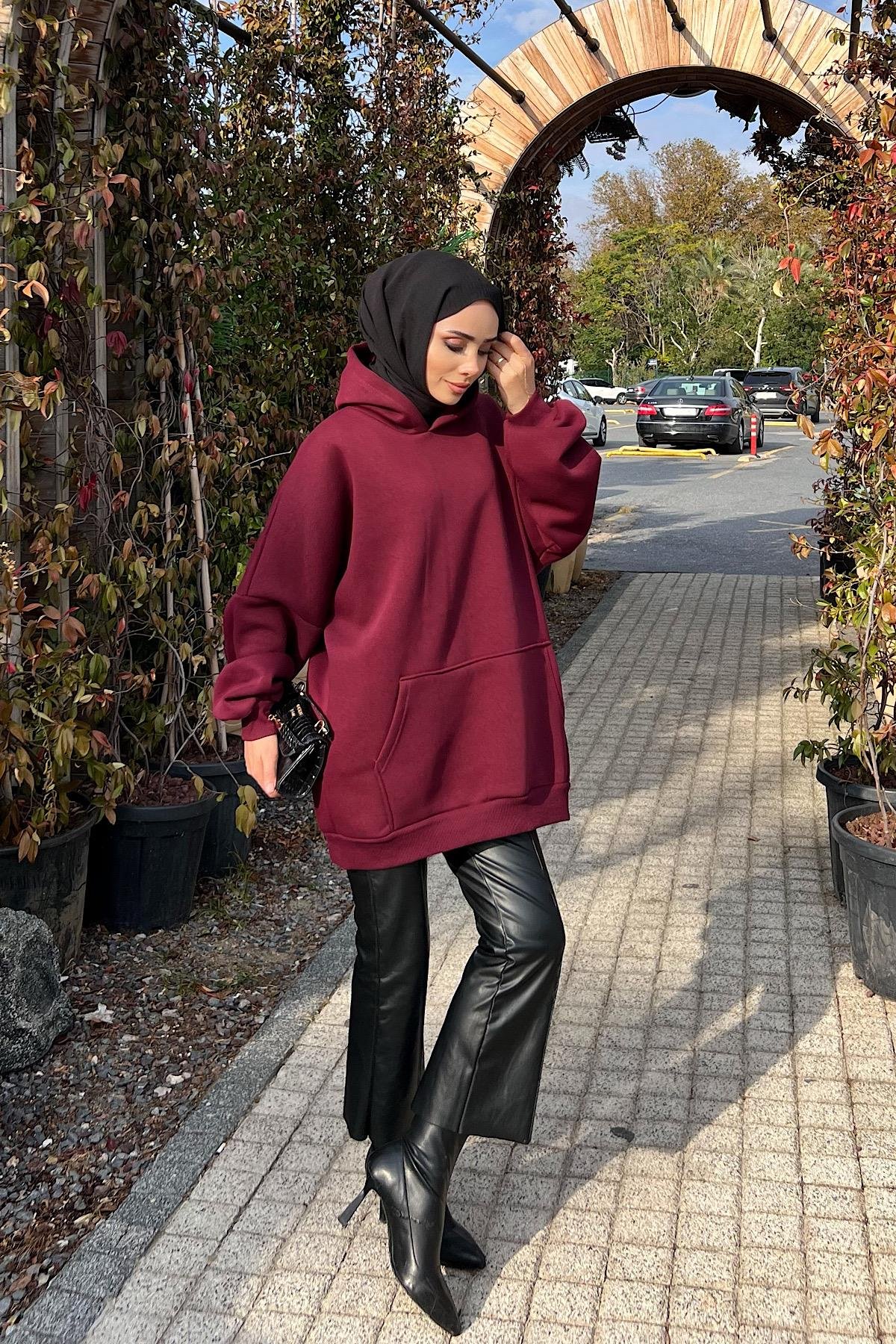 Üç İplik Kanguru Cep Sweat Vişne ÇürüğüDubaiShowroomÜST GİYİM3584