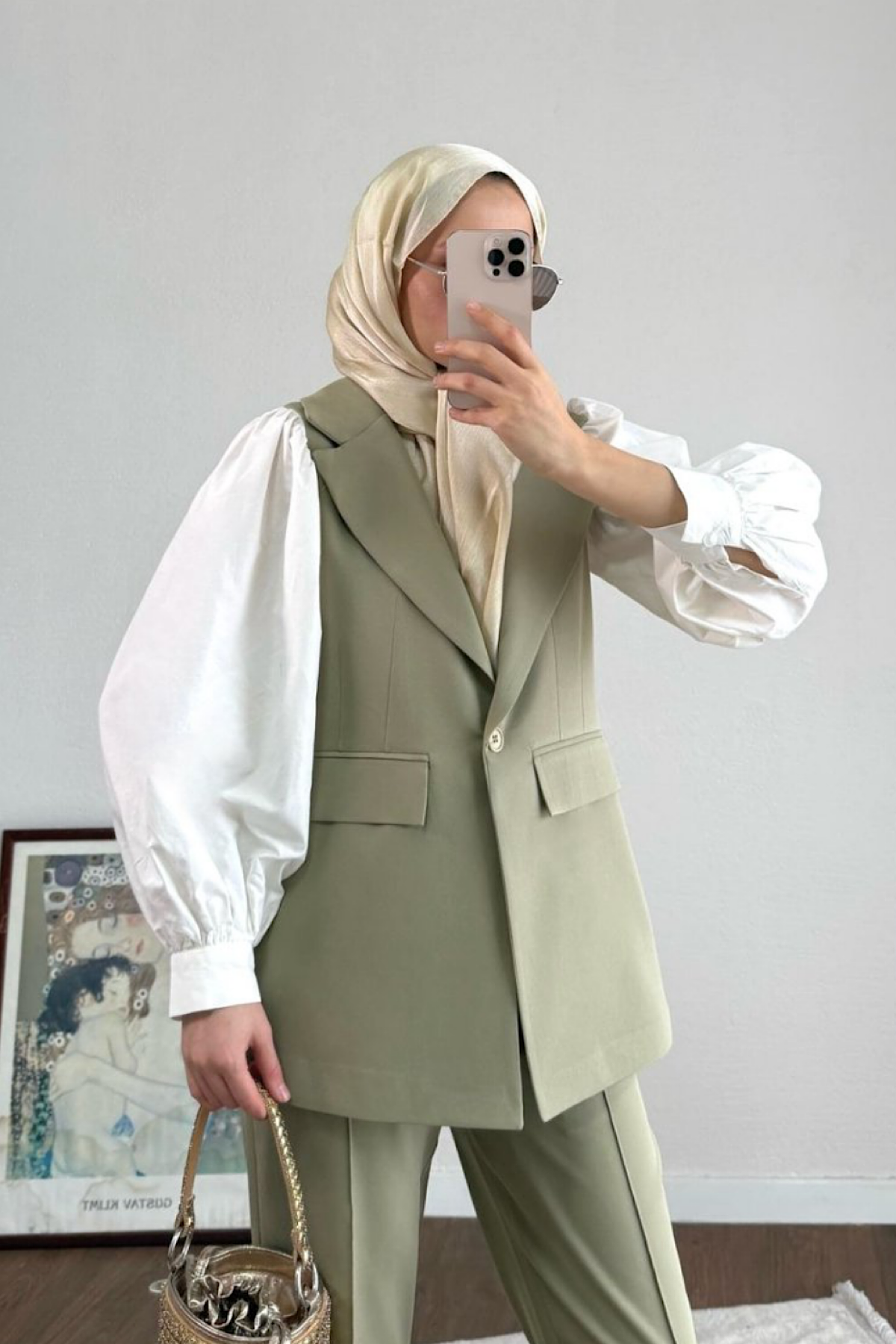 Tek Düğmeli Yelekli Takım YeşilDubaiShowroomTAKIM26033