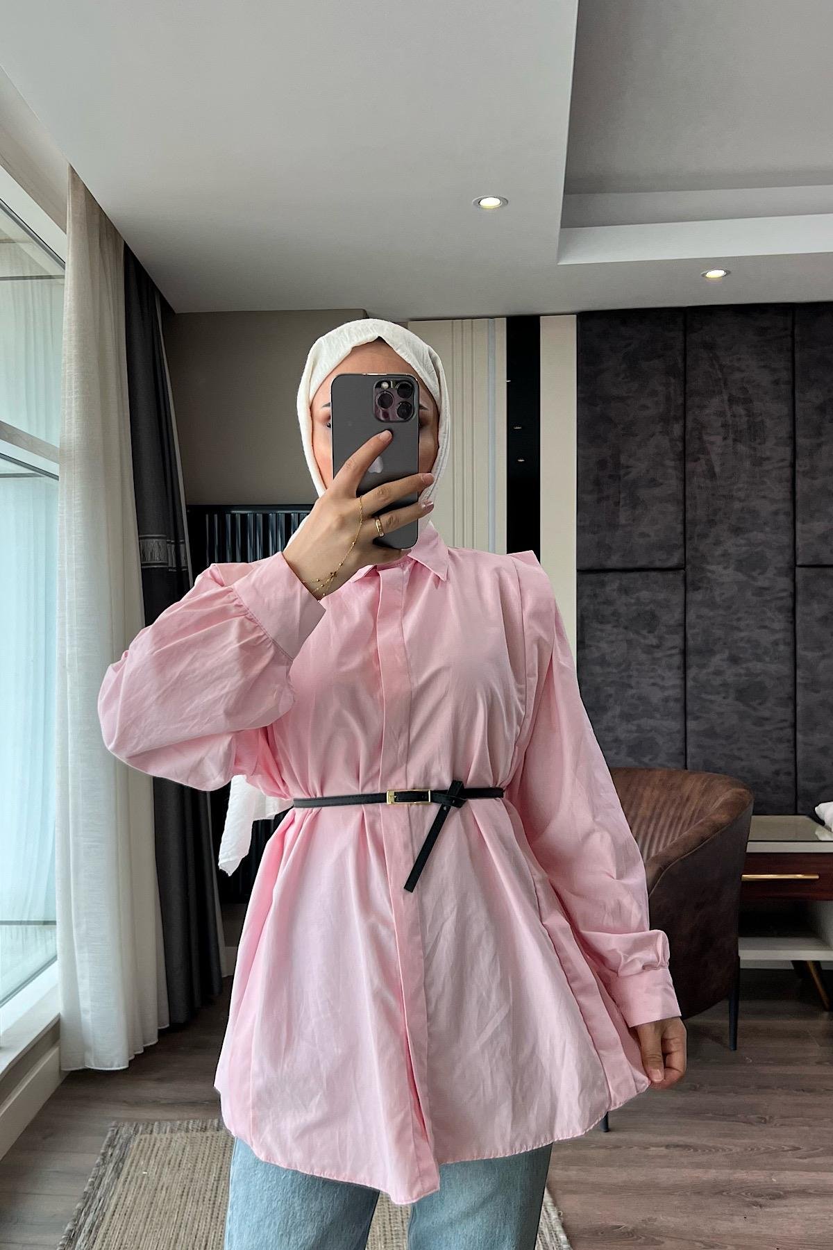 Kemerli Basıc Gömlek DubaiShowroomÜST GİYİM22679
