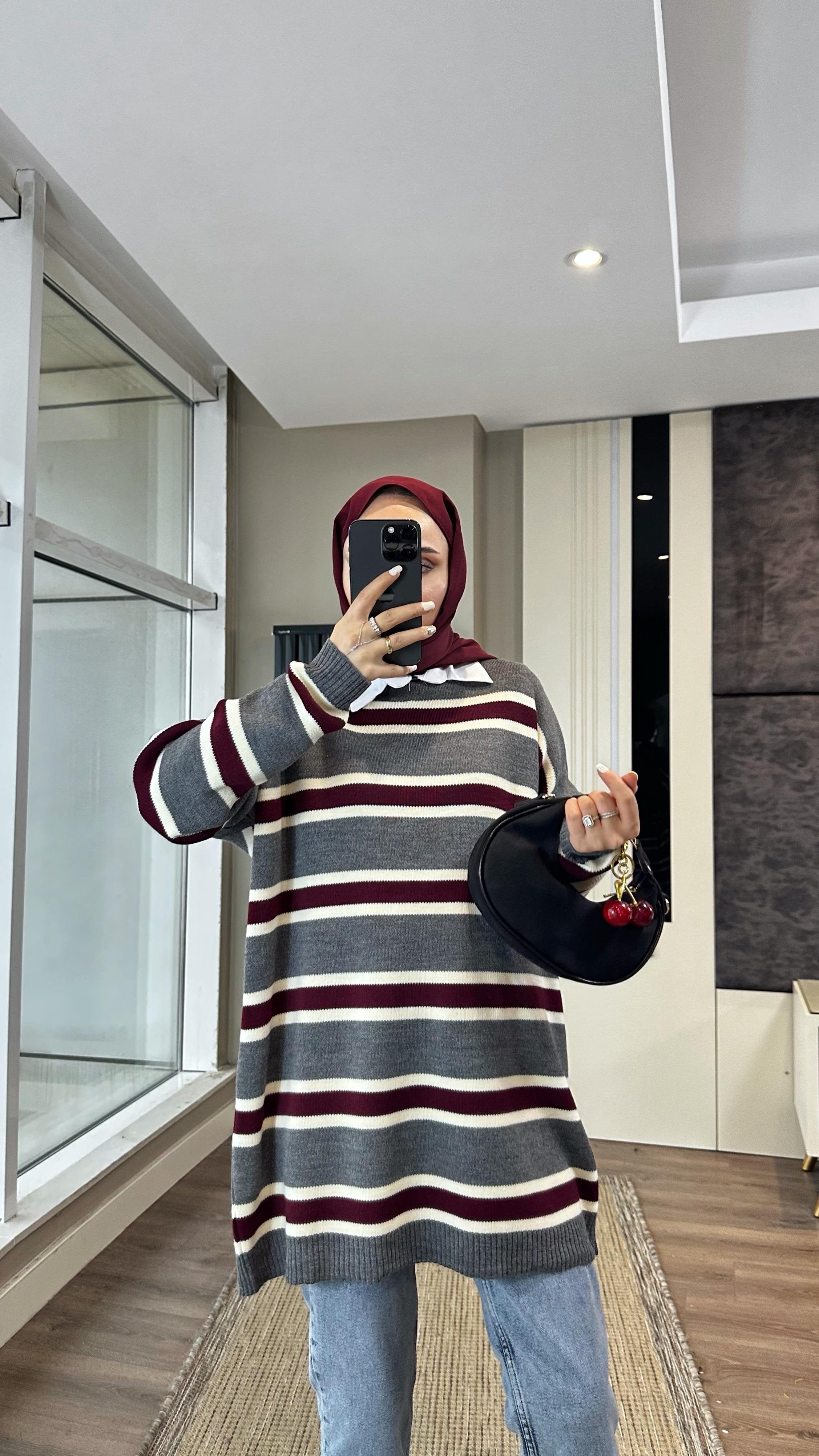 Çizgili Tunik GriDubaiShowroomDIŞ GİYİM09390