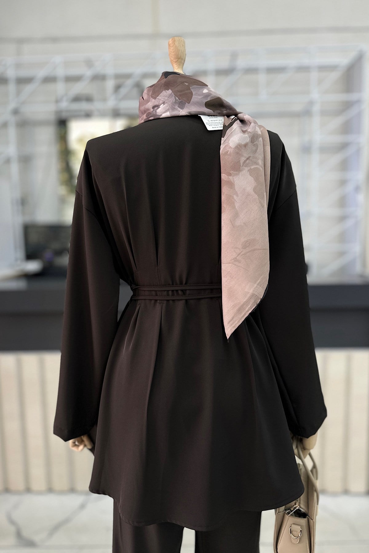 Beli Bağcıklı İkili Saten Takım Kahverengi DubaiShowroomTAKIM03011