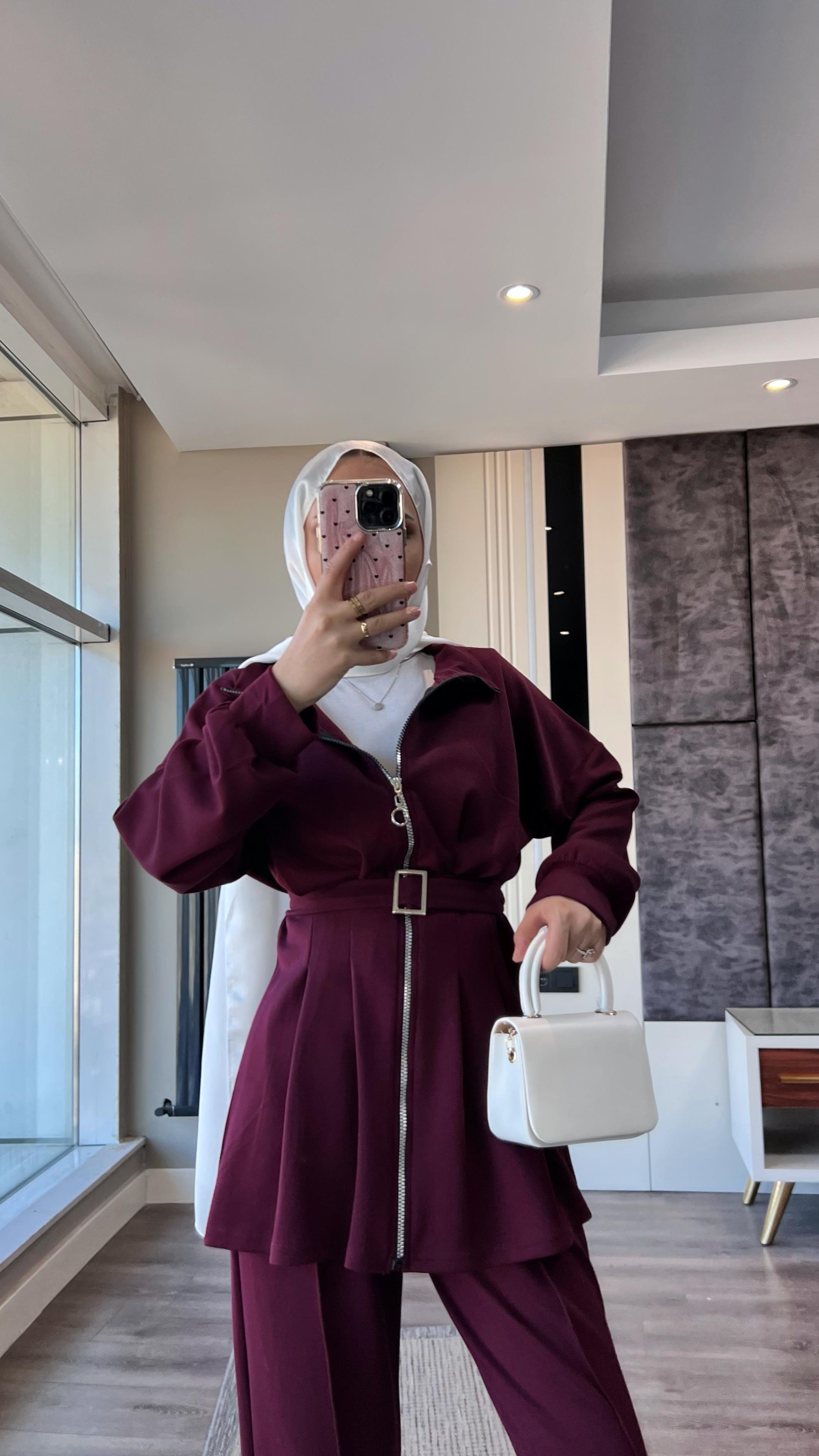 Pantolonlu Takım BordoDubaiShowroomTAKIM01360