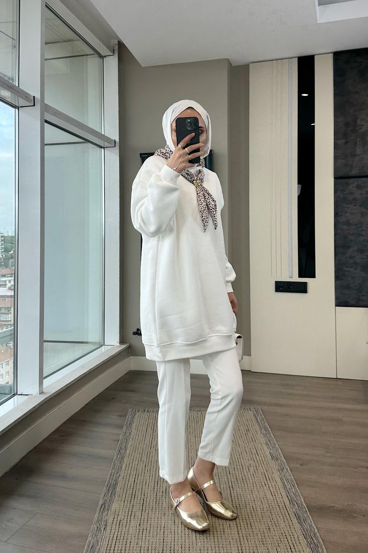 Fular Detaylı Üç iplik sweat BeyazDubaiShowroomÜST GİYİM08580