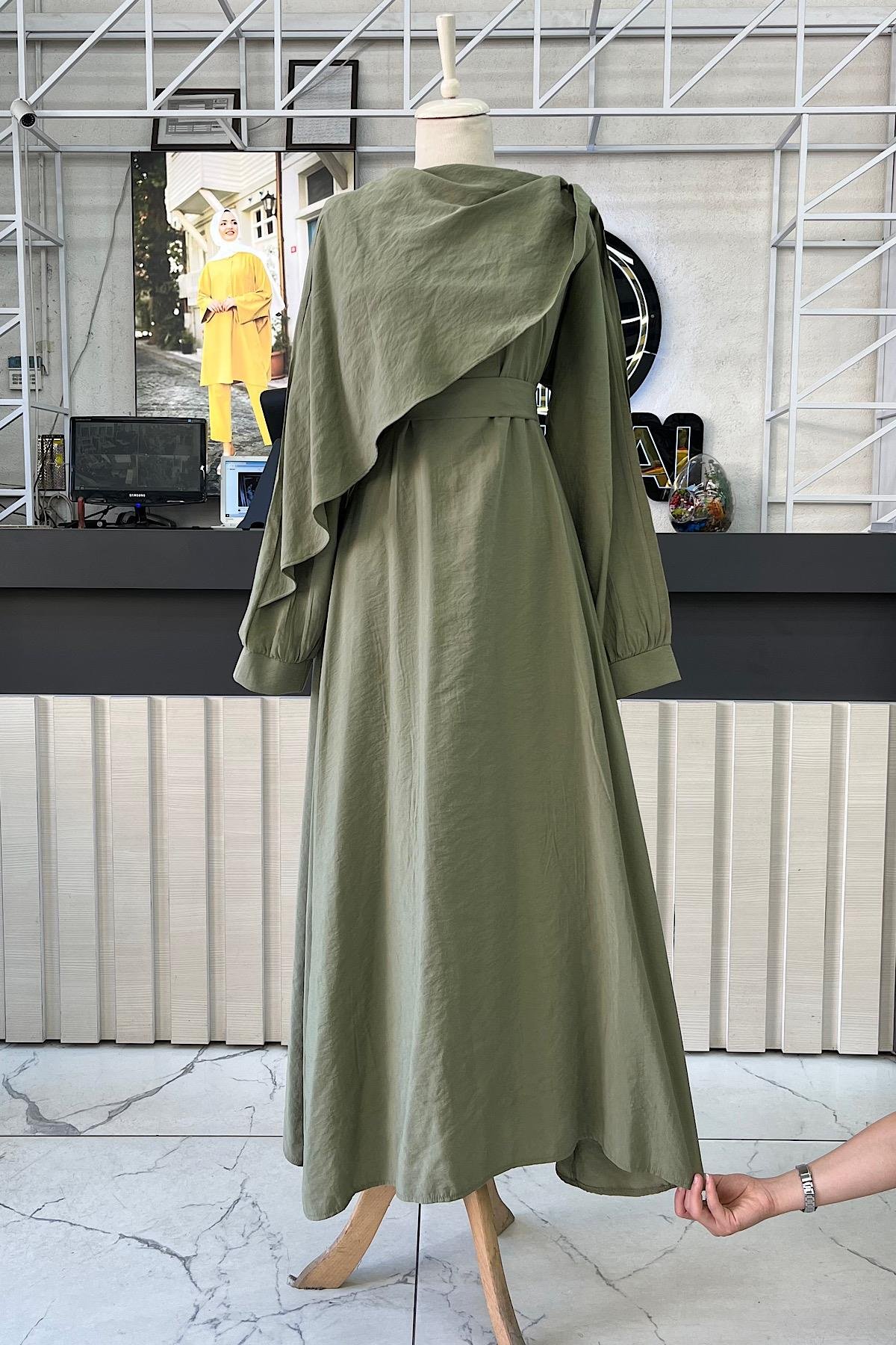 Şal yaka elbise YeşilDubaiShowroomELBİSELER010800