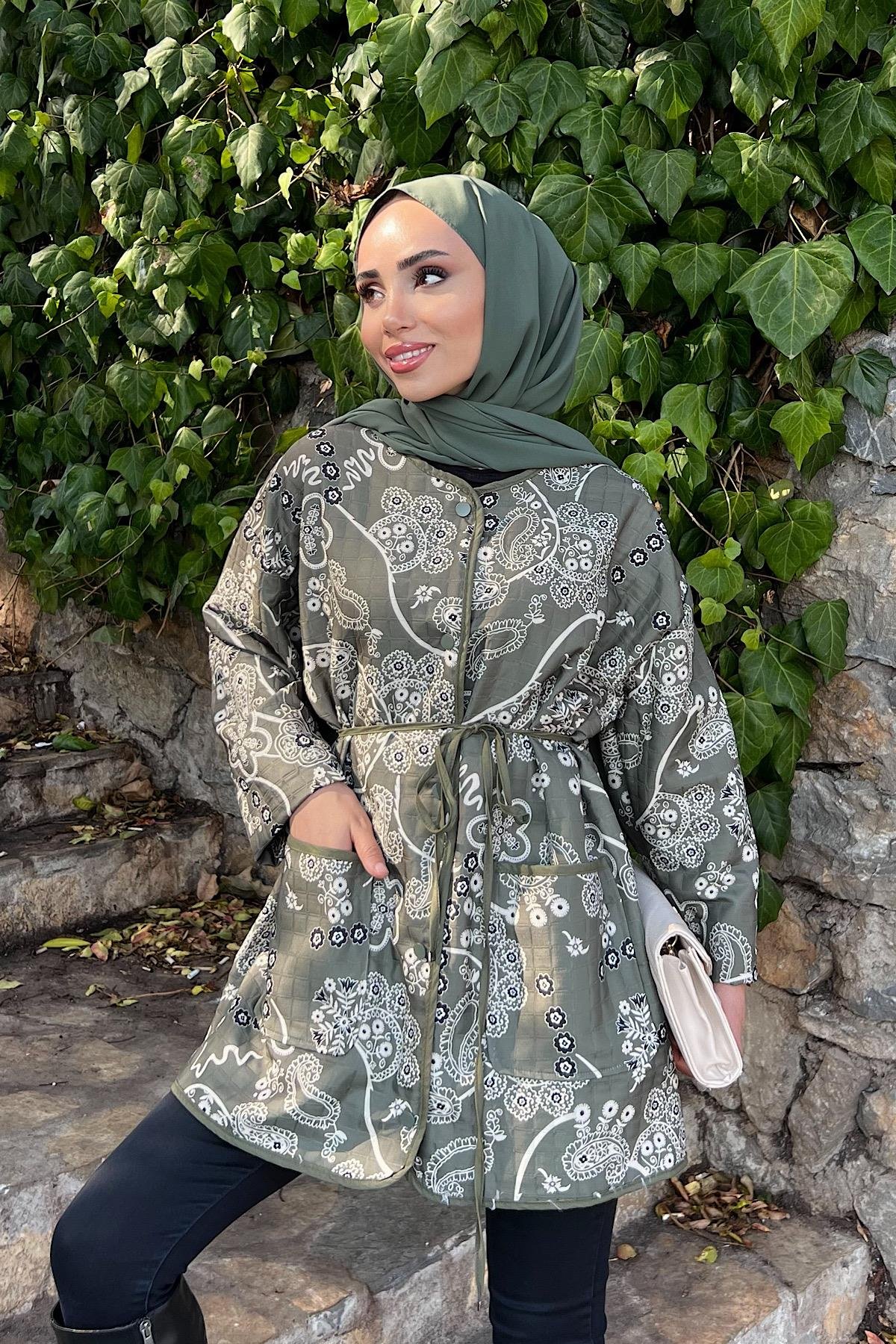 Desenli Kimono YeşilDubaiShowroomDIŞ GİYİM01983