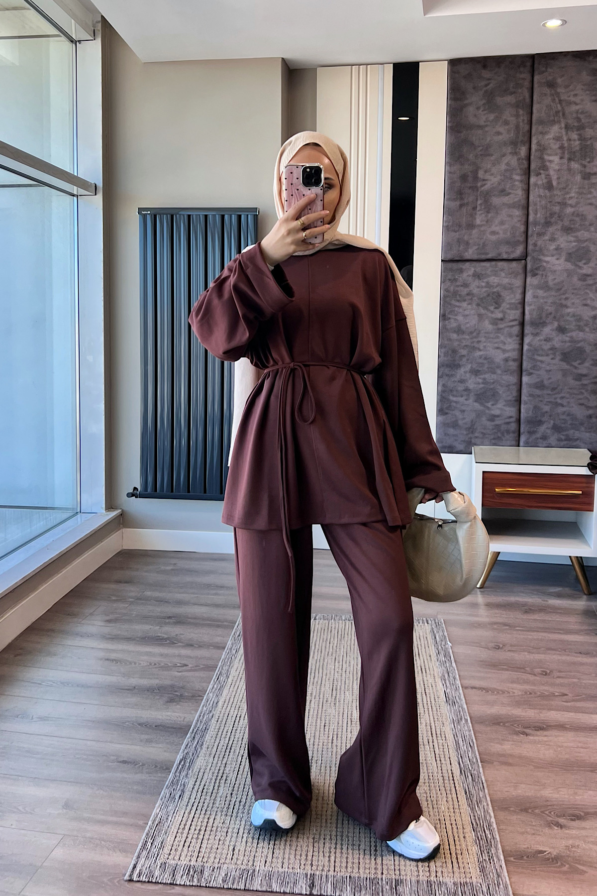 Kolu Katlamalı Modal Takım KahverengiDubaiShowroomTAKIM05665-