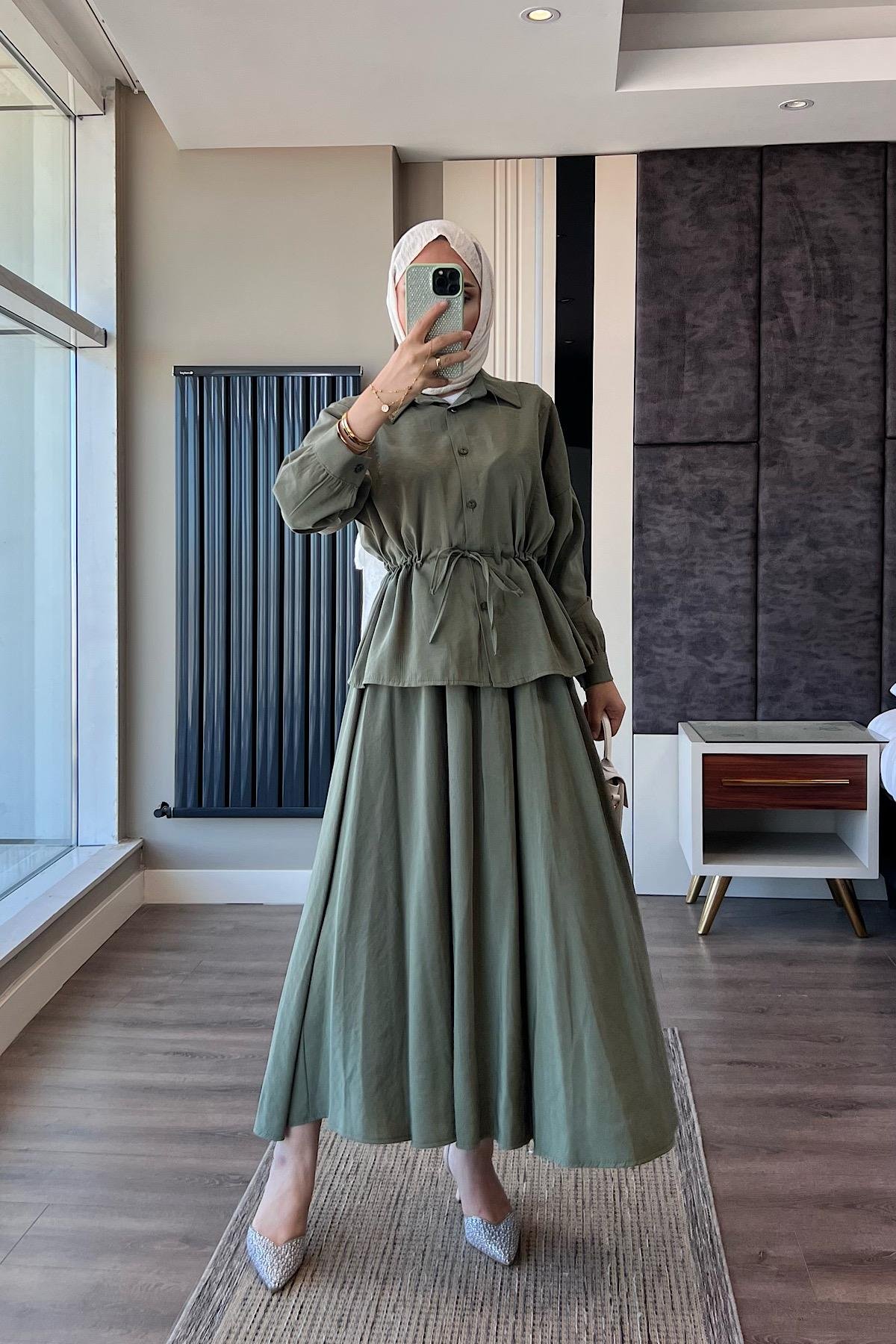 Beli Bağlamalı Takım YeşilDubaiShowroomTAKIM01281-YŞL