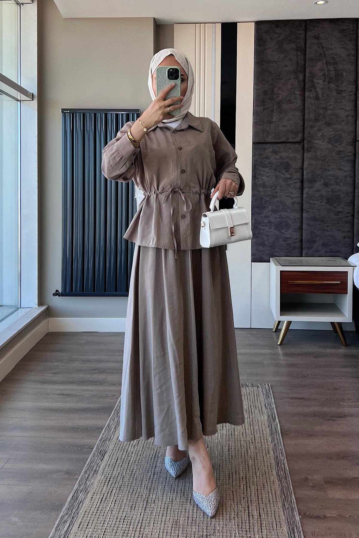 Beli Bağlamalı Takım VizonDubaiShowroomTAKIM01281-VZN
