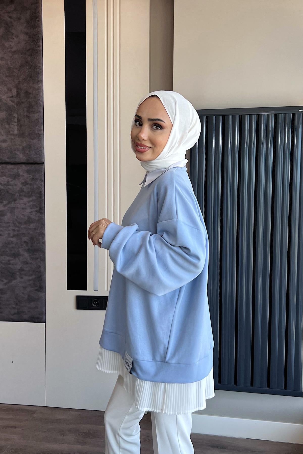 Oysho Kumaş Altı Pileli Sweat Bebe MavisiDubaiShowroomSWEAT010010BBEMVSİ