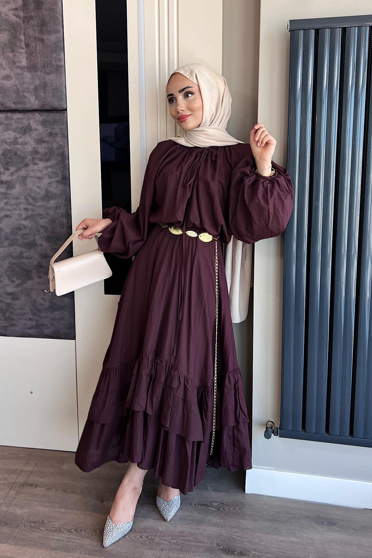 Balon Kol Fırfırlı İkili Takım Bordo DubaiShowroomTAKIM002329-BRD
