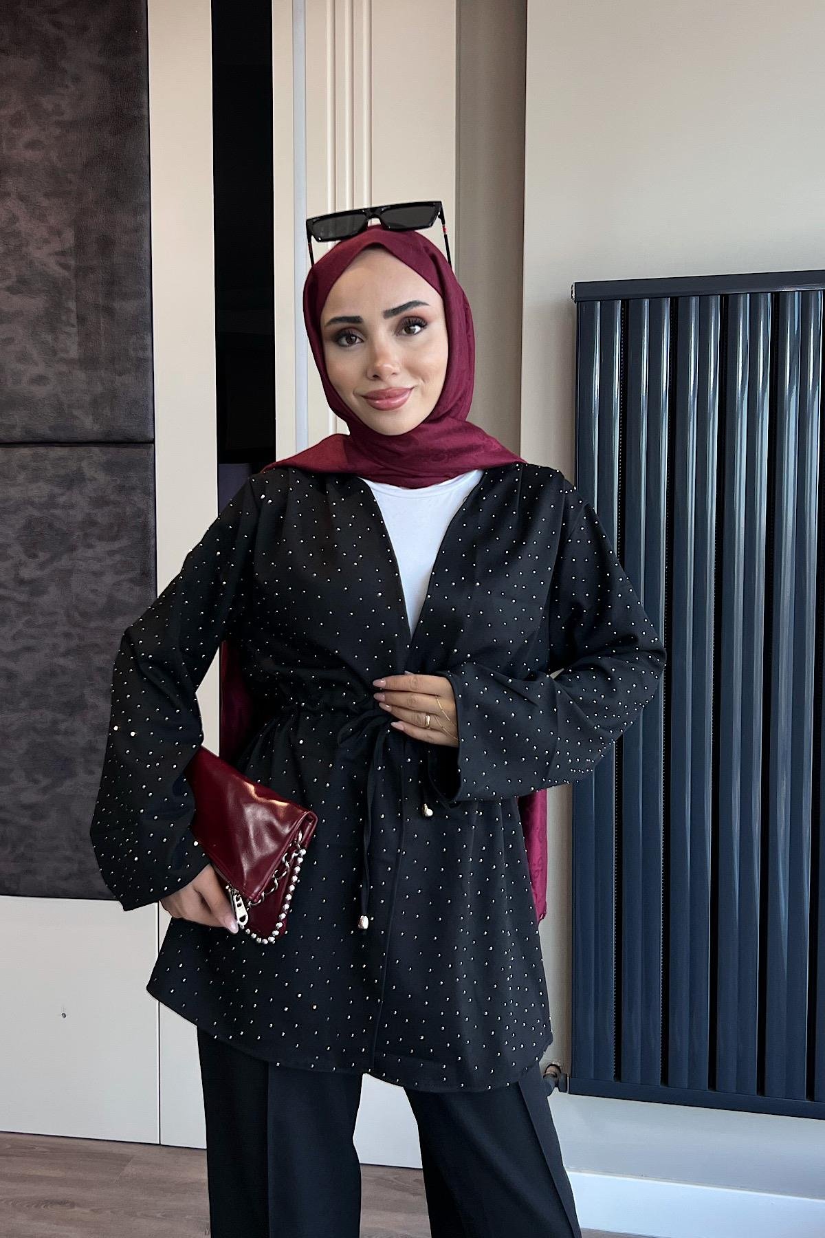 Üzeri Taşlı İkili Takım SiyahDubaiShowroomTAKIM04727-SYH