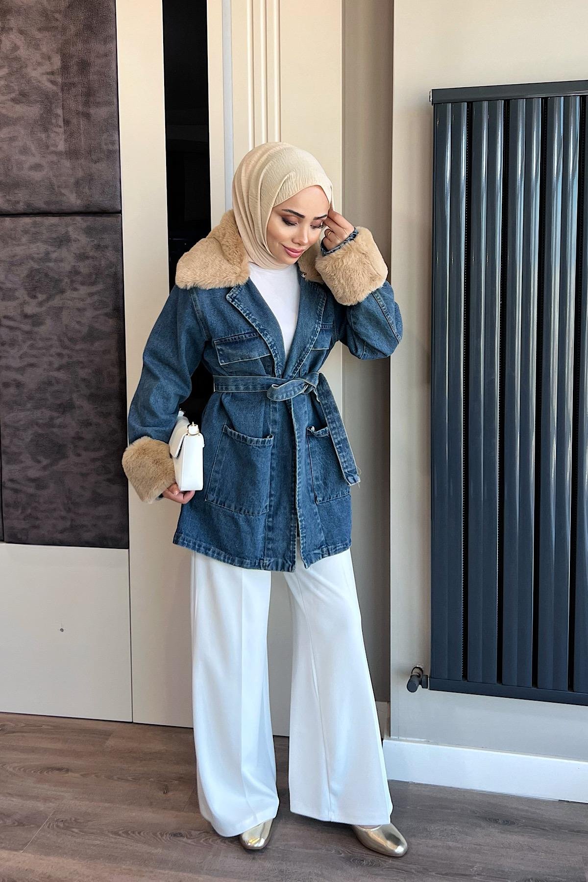 Seyyar Kürk Detaylı Kot Ceket DubaiShowroomDIŞ GİYİM81185