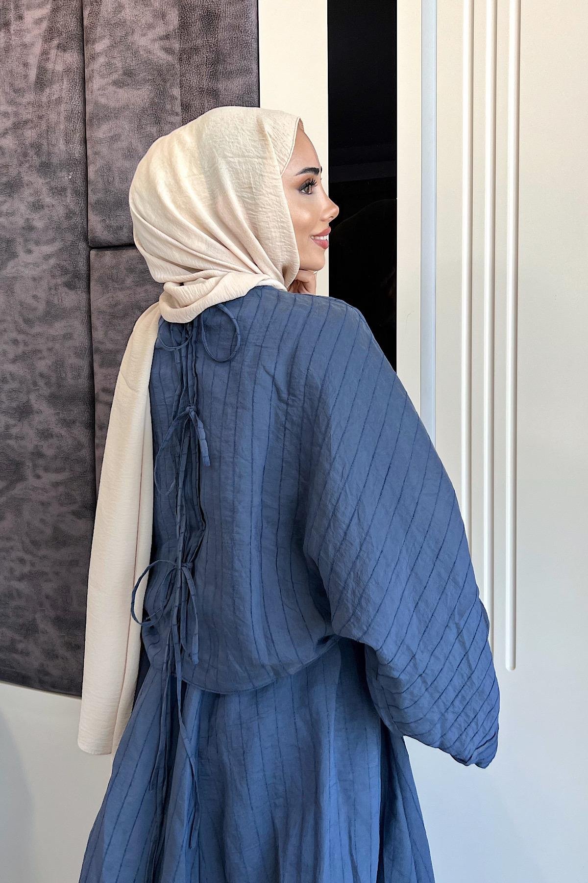Arkası Fiyonklu Takım MaviDubaiShowroomTAKIM02325-MV
